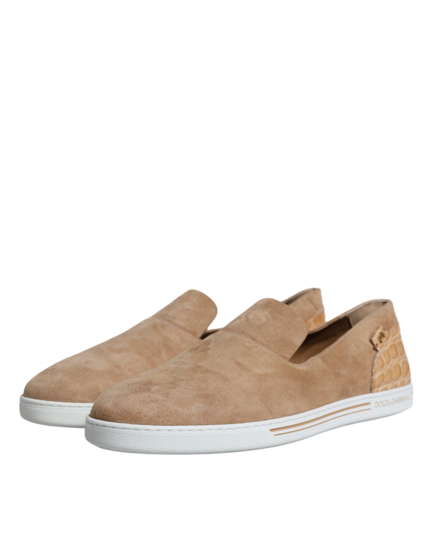 Dolce & Gabbana Beige Suede Caiman Loafers Pantofole Scarpe