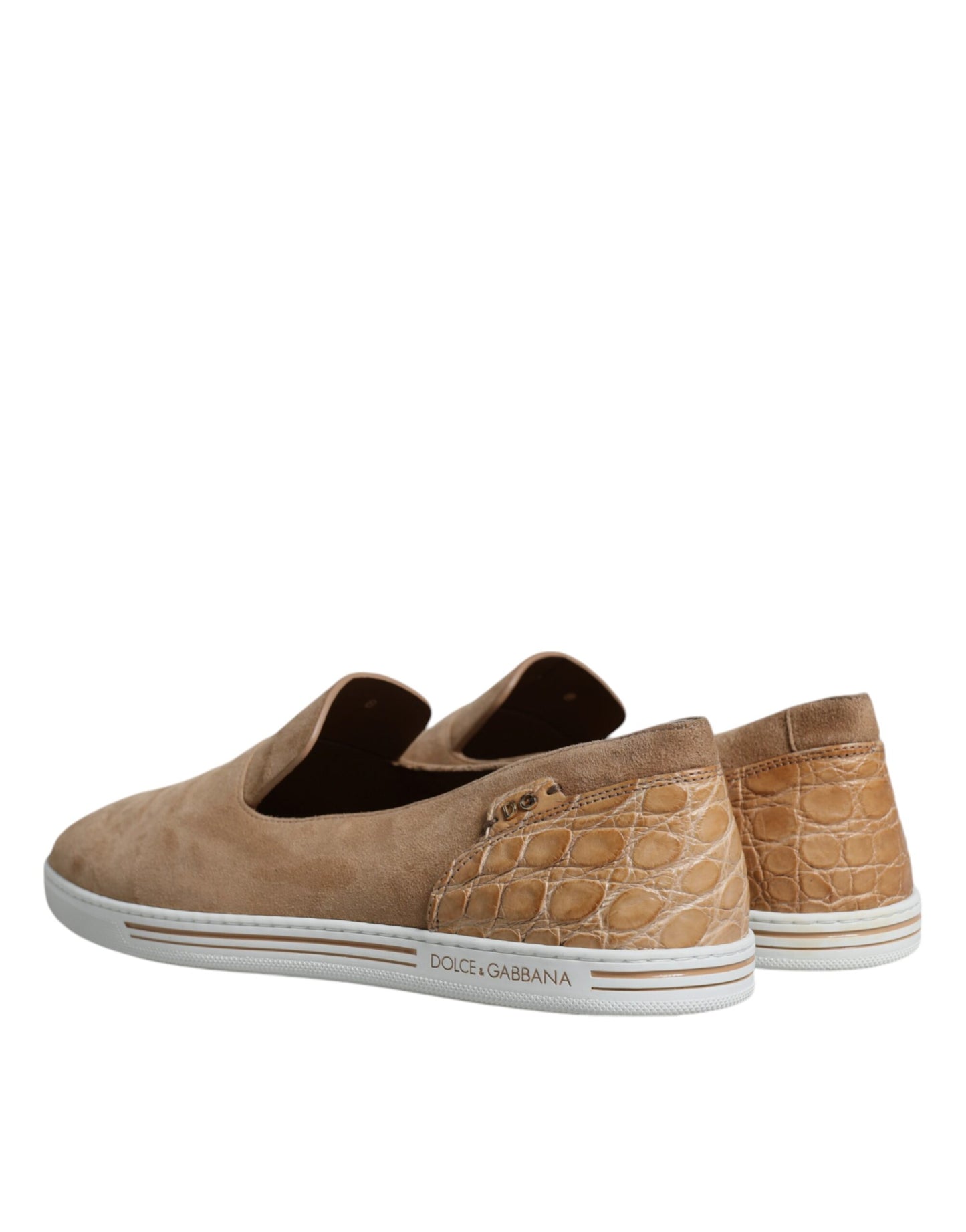 Dolce & Gabbana Beige Suede Caiman Loafers Pantofole Scarpe
