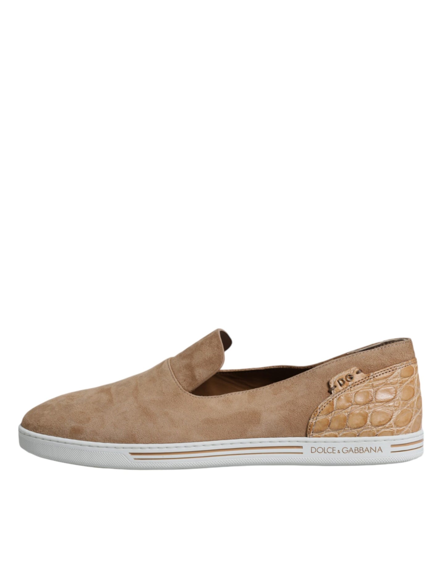 Dolce & Gabbana Beige Suede Caiman Loafers Pantofole Scarpe