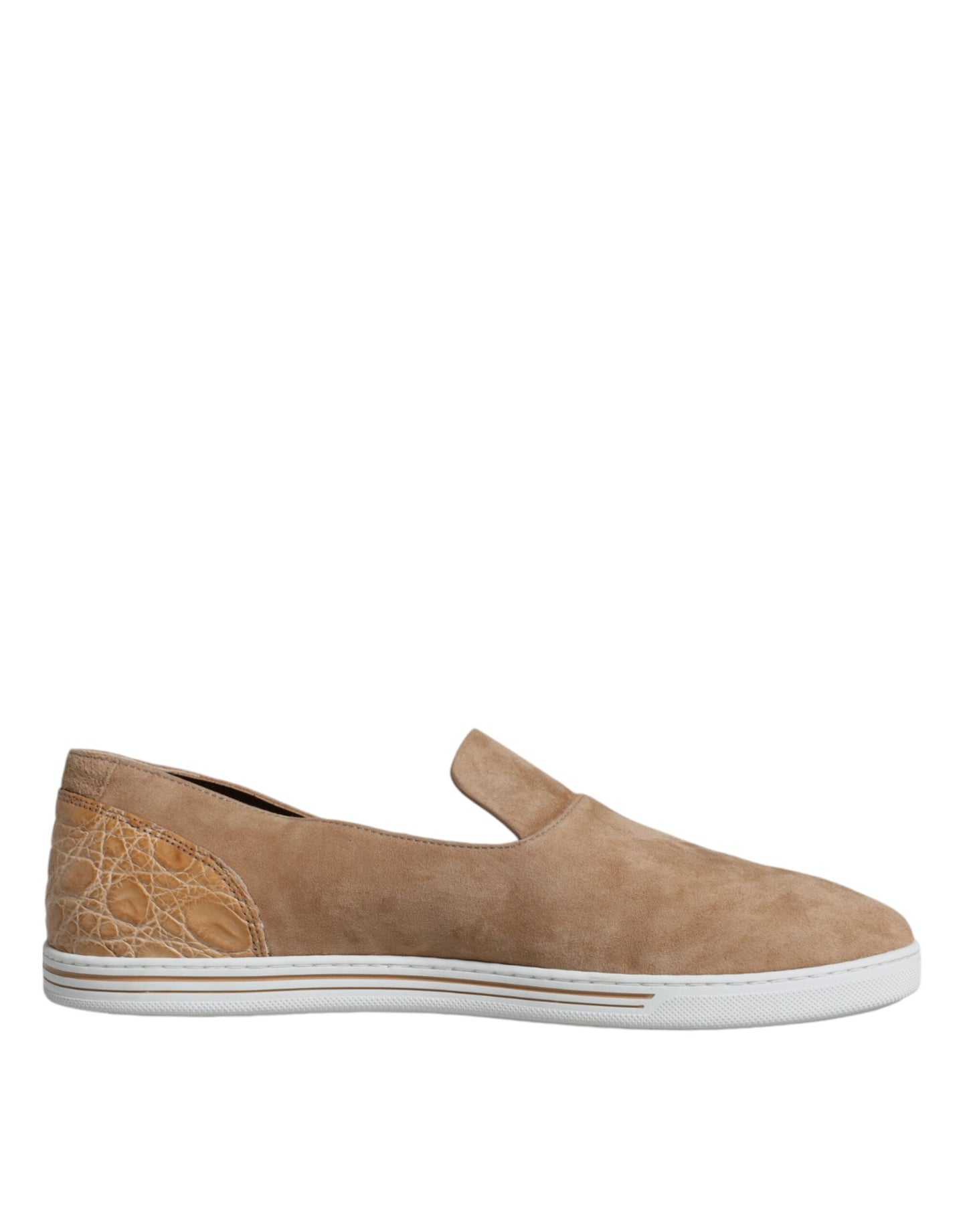 Dolce & Gabbana Beige Suede Caiman Loafers Pantofole Scarpe