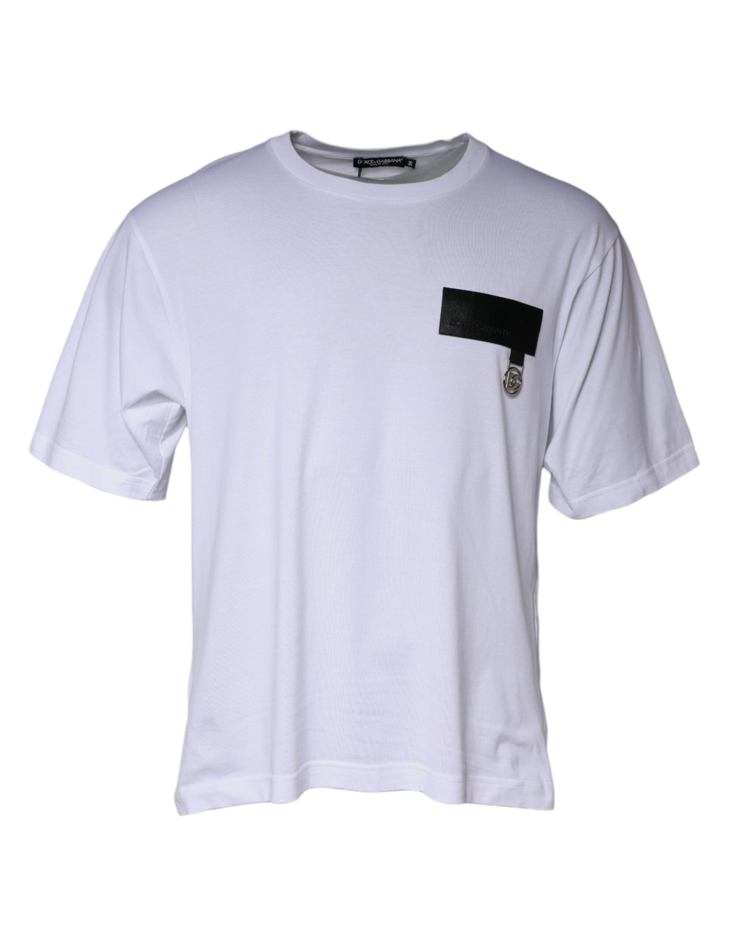 T-shirt girocollo in cotone con patch logo bianco di Dolce & Gabbana