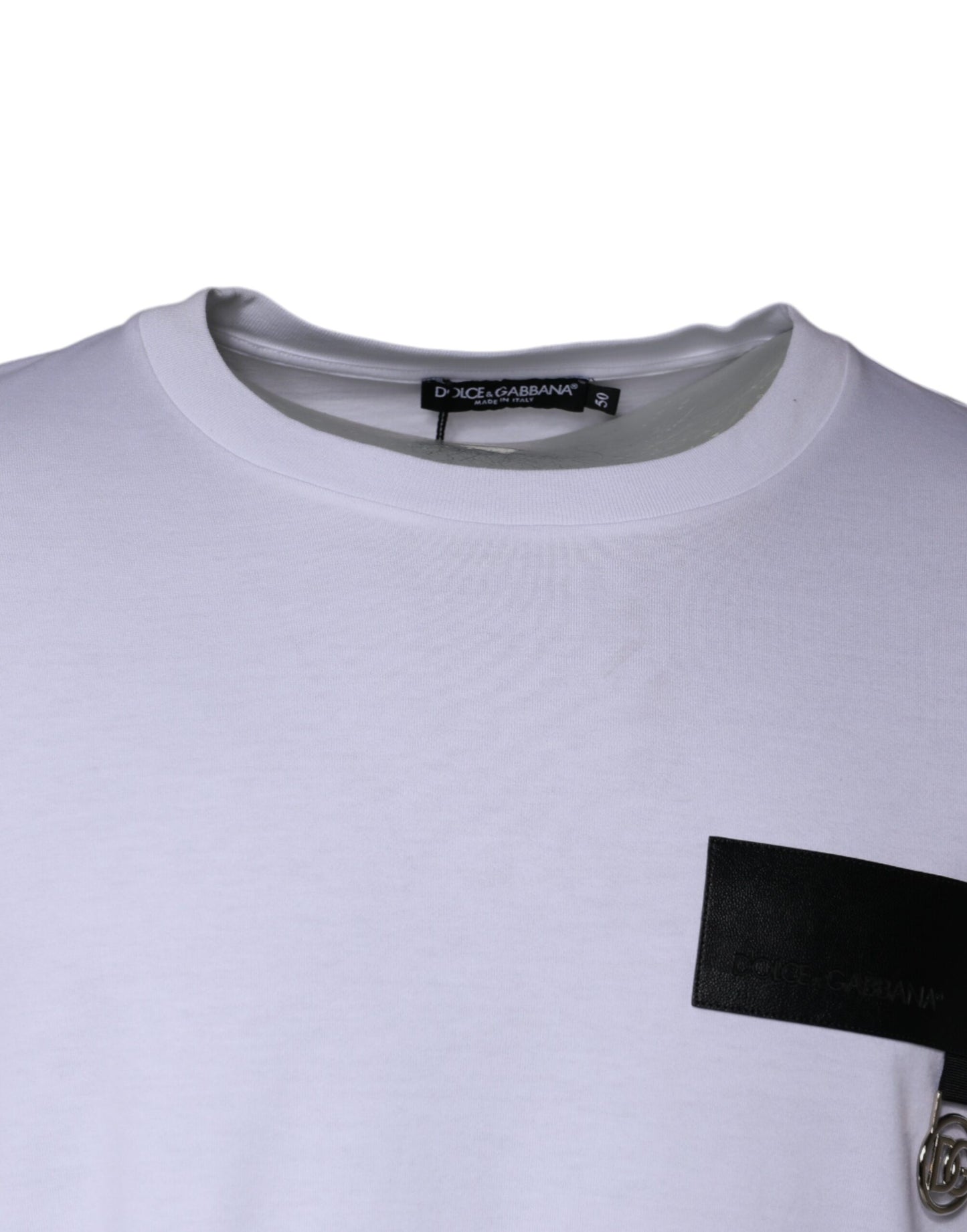 T-shirt girocollo in cotone con patch logo bianco di Dolce & Gabbana