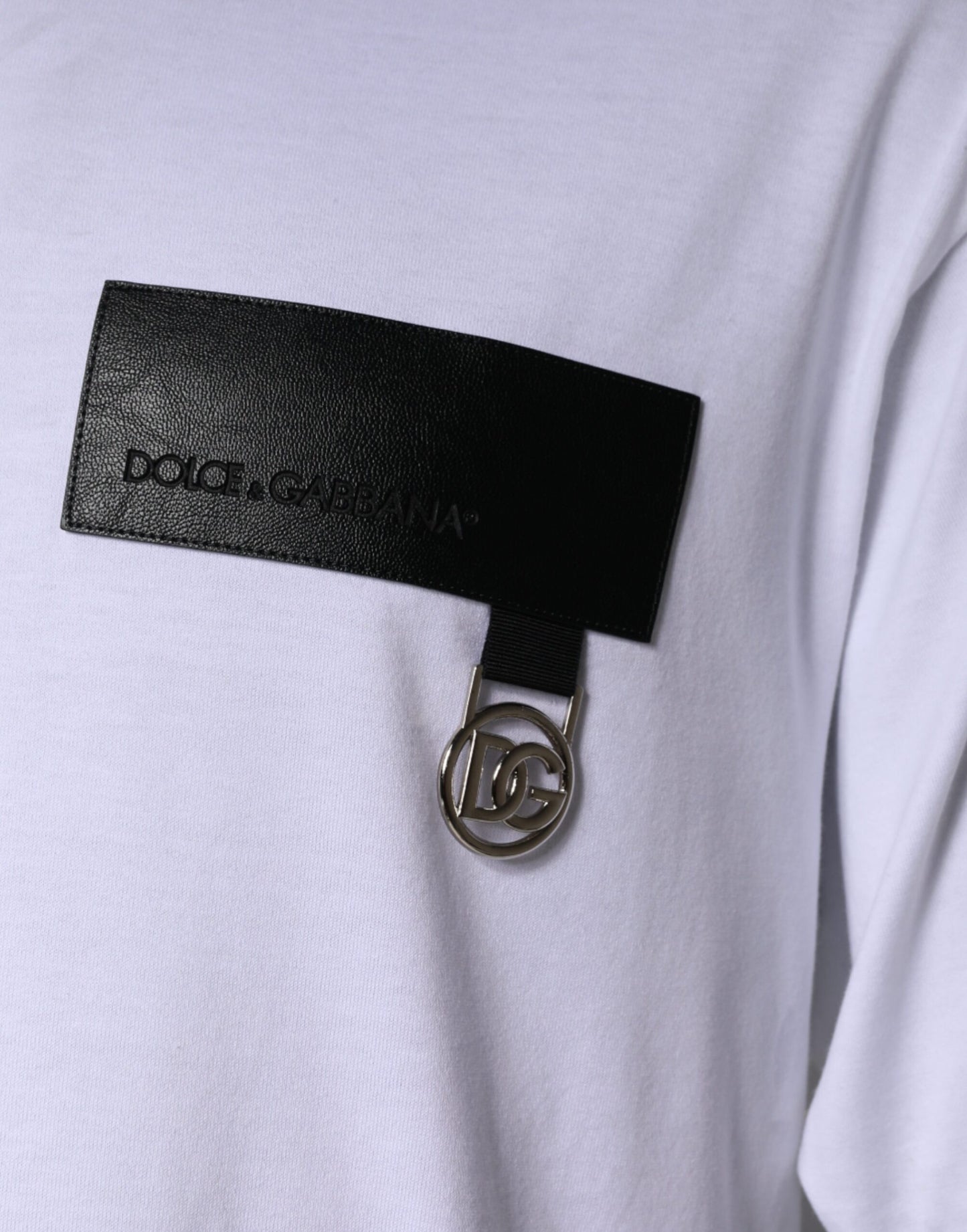 T-shirt girocollo in cotone con patch logo bianco di Dolce & Gabbana