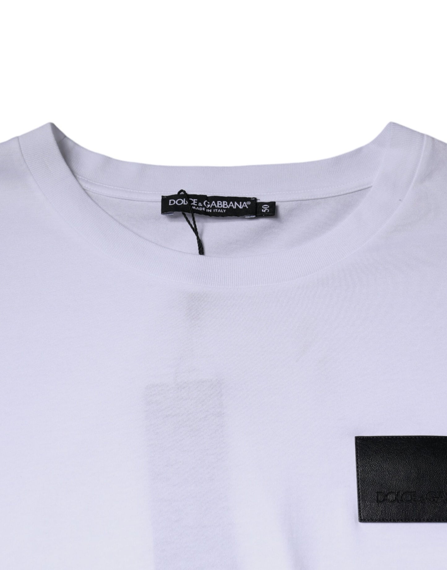 T-shirt girocollo in cotone con patch logo bianco di Dolce & Gabbana