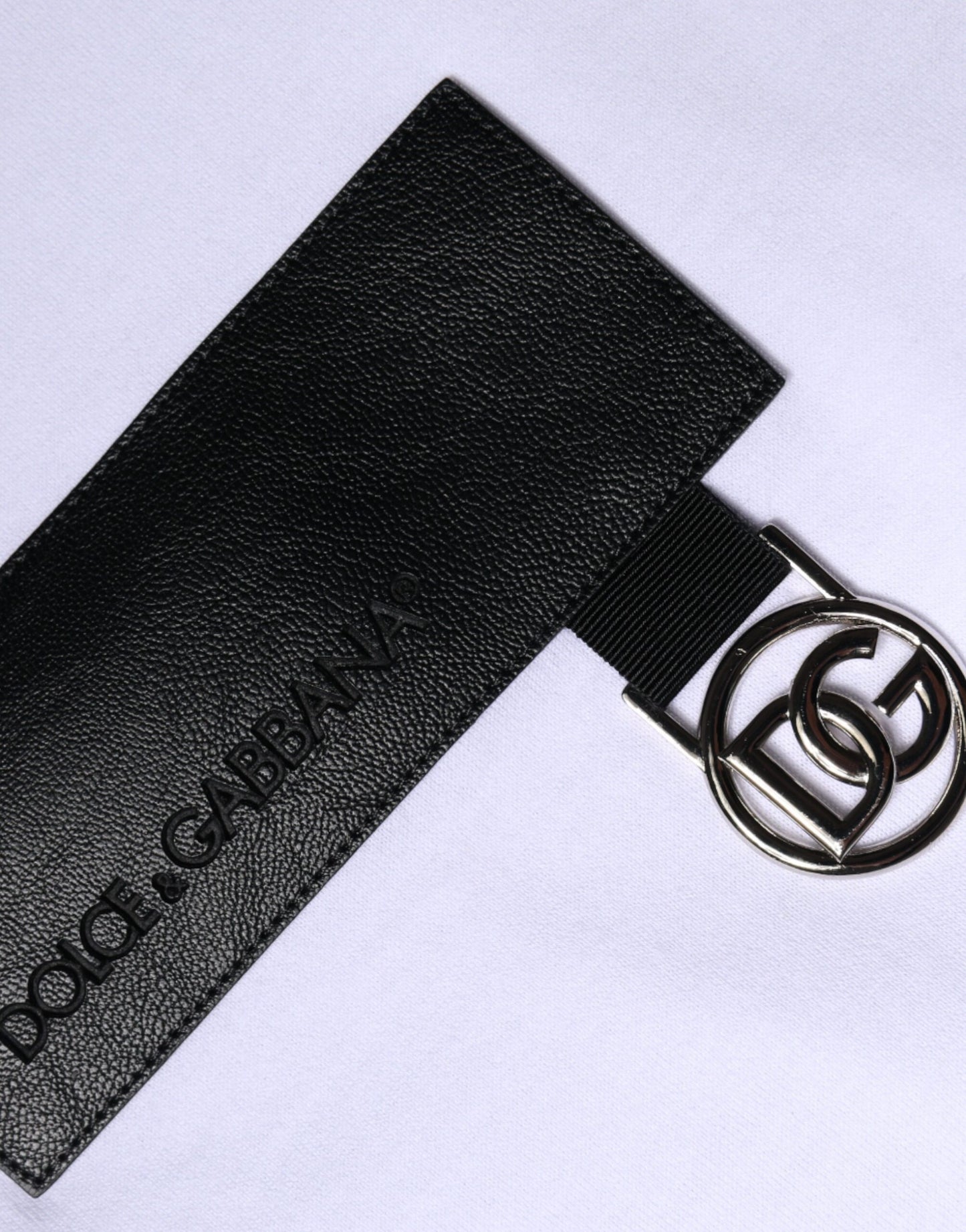 T-shirt girocollo in cotone con patch logo bianco di Dolce & Gabbana