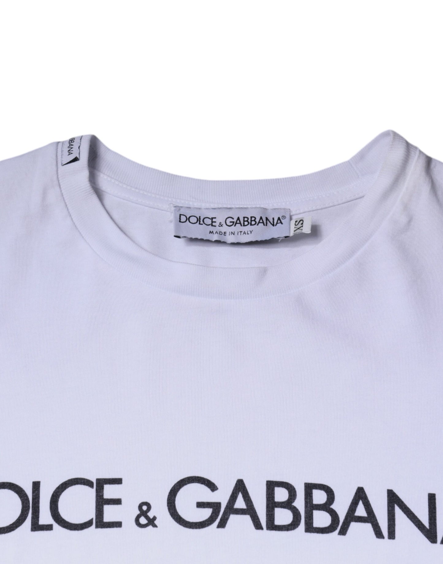 T-shirt girocollo in cotone bianco con stampa logo Dolce & Gabbana