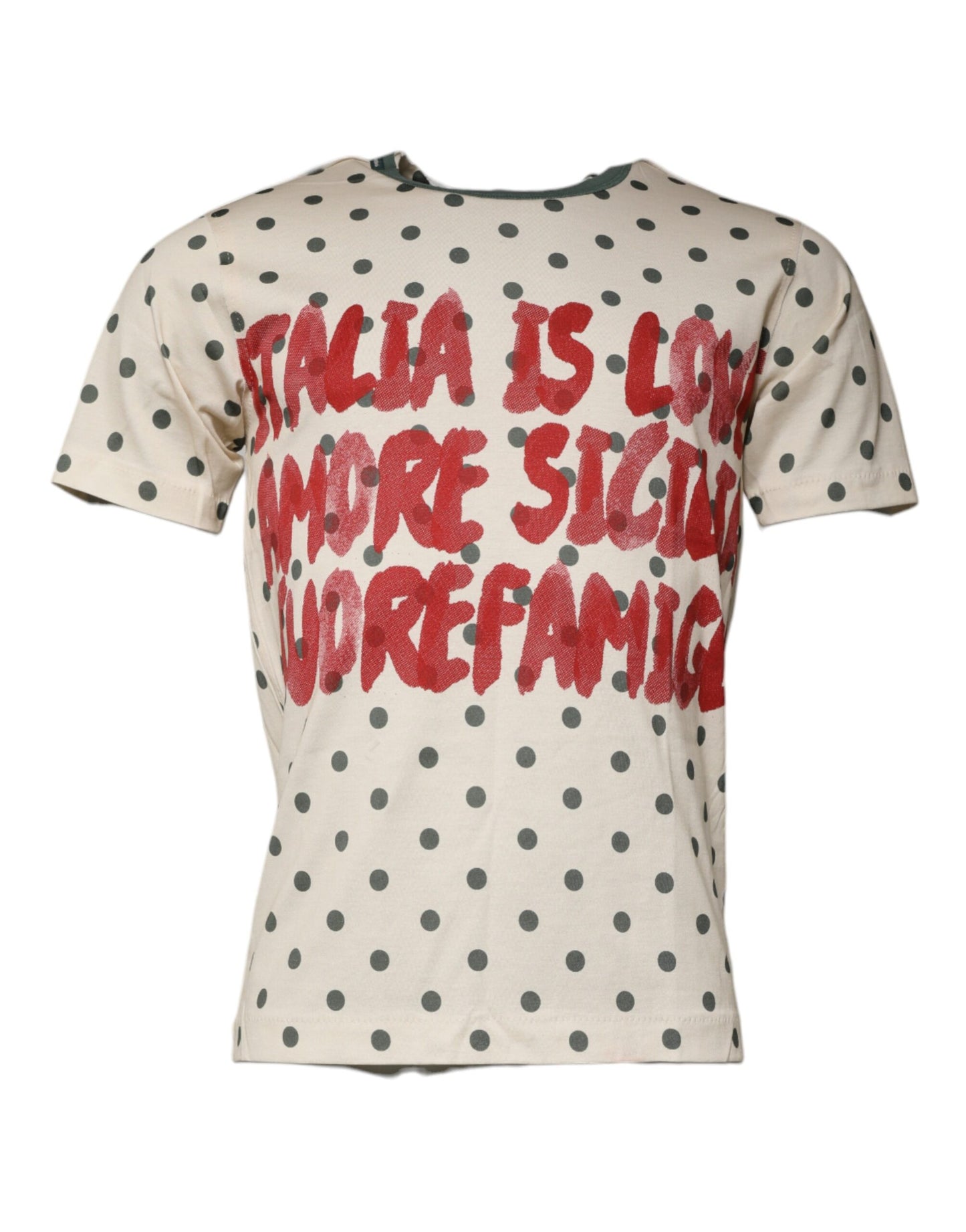 Dolce & Gabbana T-shirt in cotone a pois con stampa grafica beige