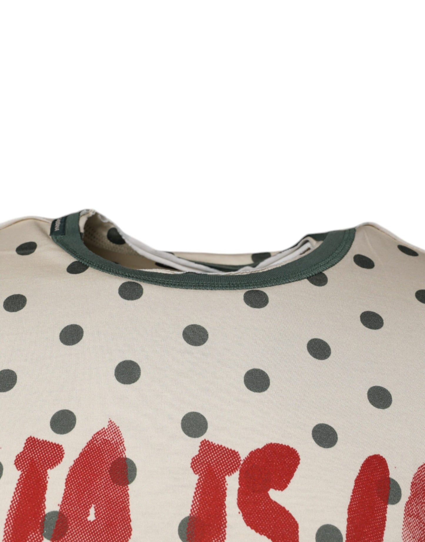 Dolce & Gabbana T-shirt in cotone a pois con stampa grafica beige