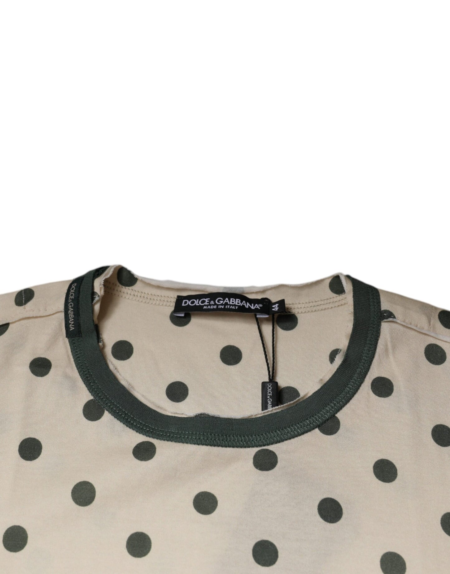 Dolce & Gabbana T-shirt in cotone a pois con stampa grafica beige