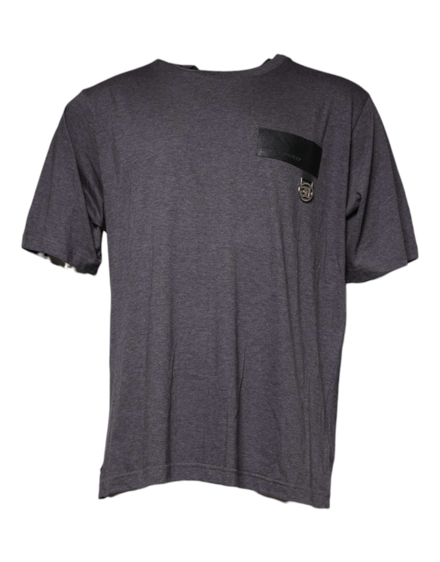 Dolce & Gabbana T-shirt girocollo in cotone con toppa con logo grigio
