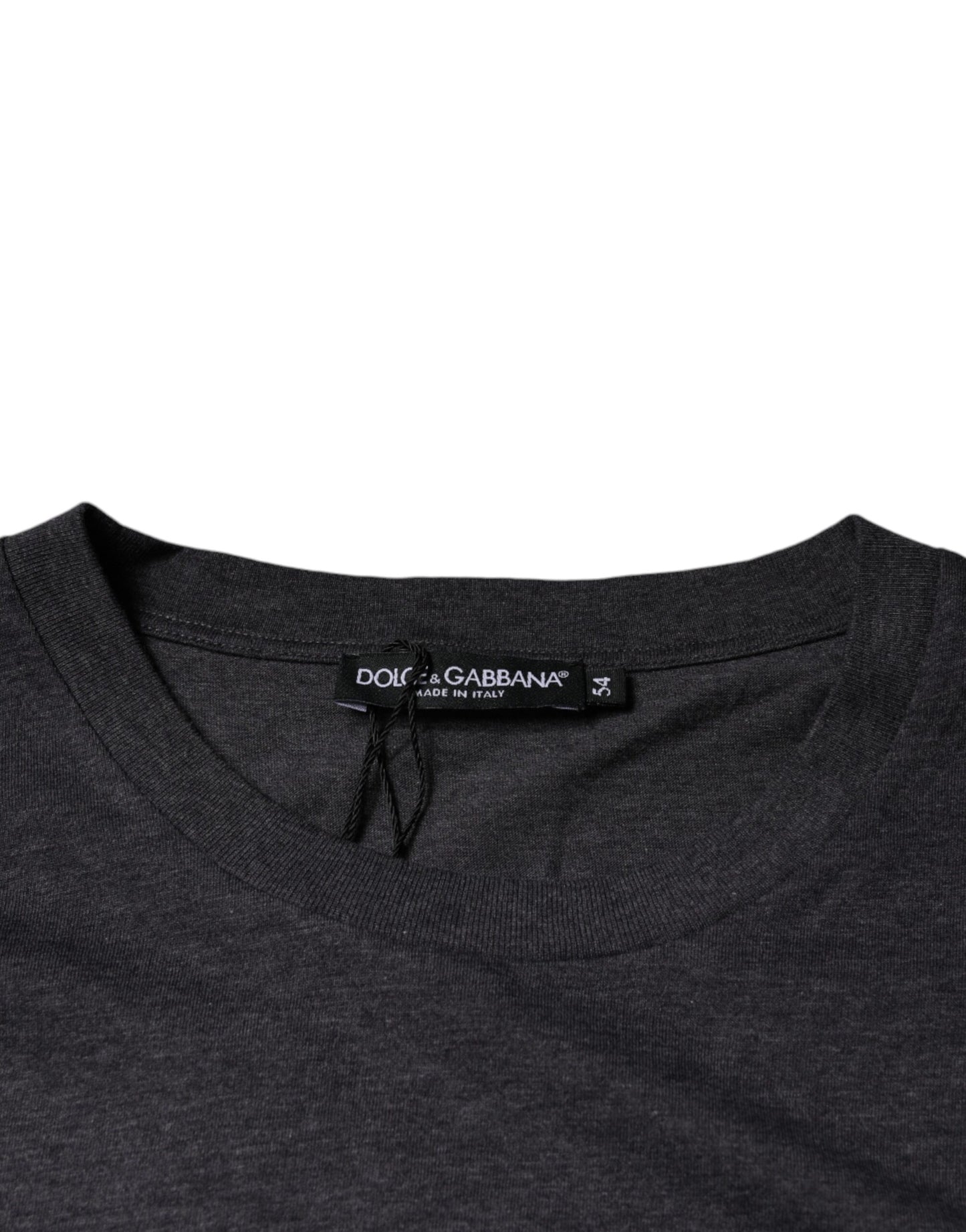 Dolce & Gabbana T-shirt girocollo in cotone con toppa con logo grigio