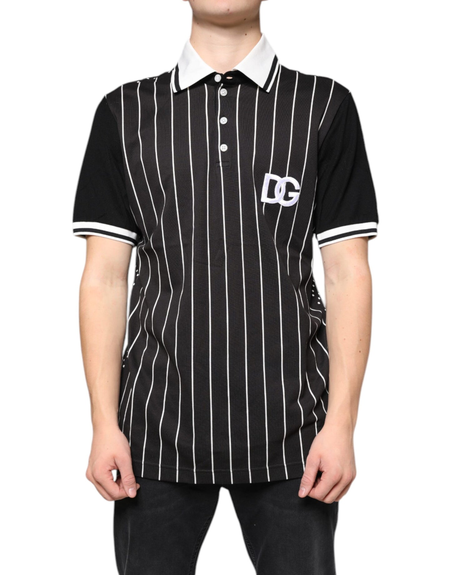 Dolce & Gabbana Polo a righe bianche e nere con colletto