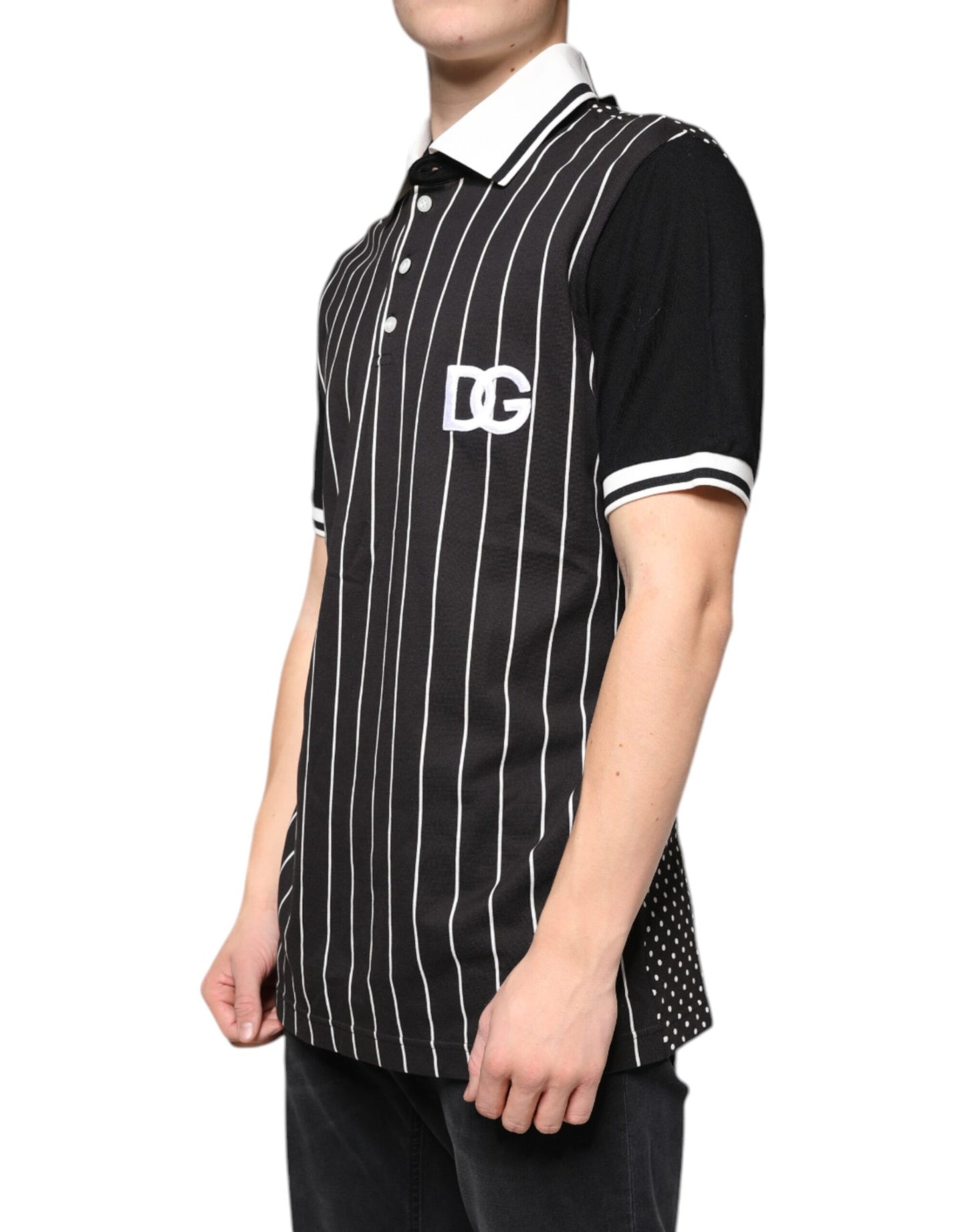 Dolce & Gabbana Polo a righe bianche e nere con colletto