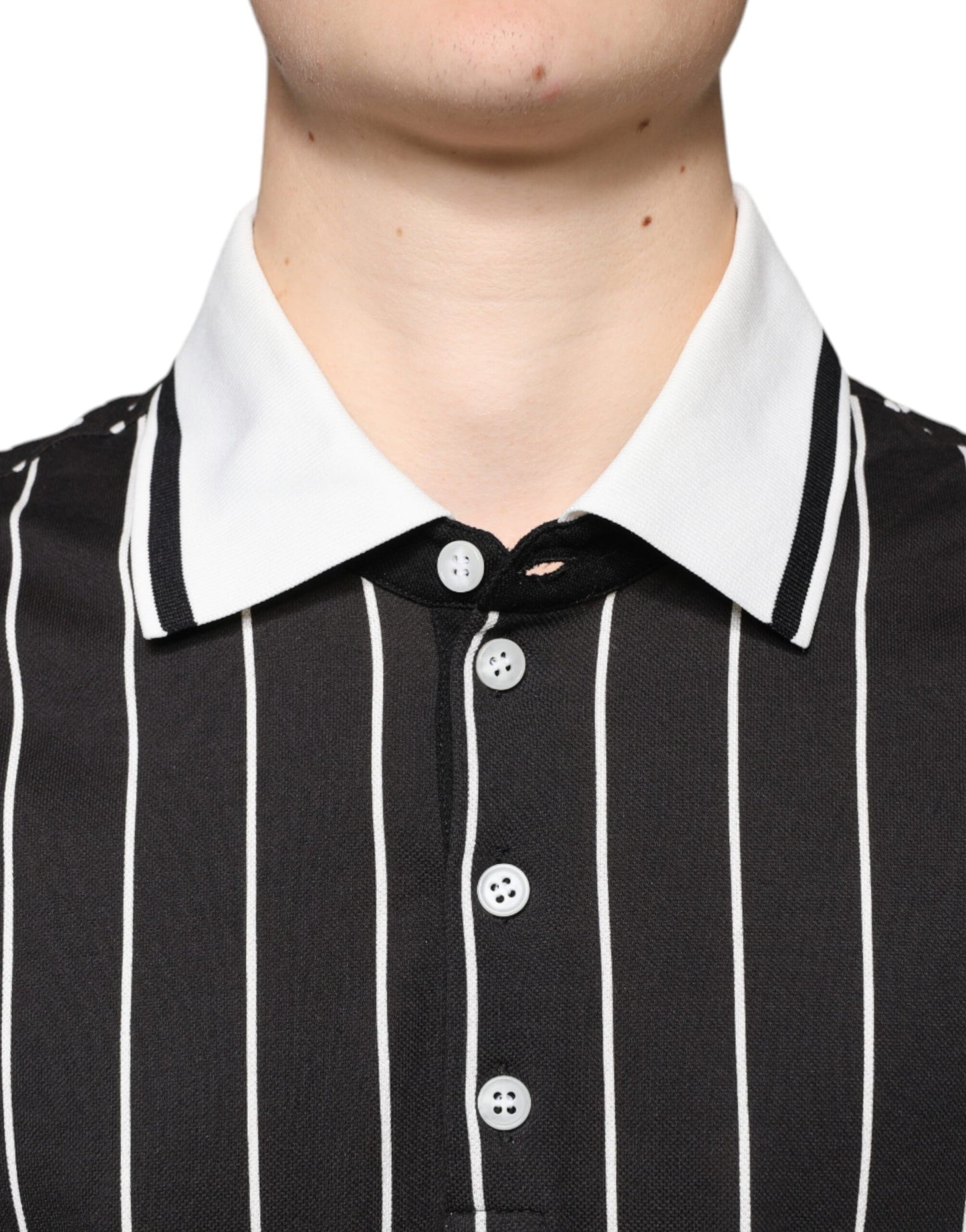Dolce & Gabbana Polo a righe bianche e nere con colletto