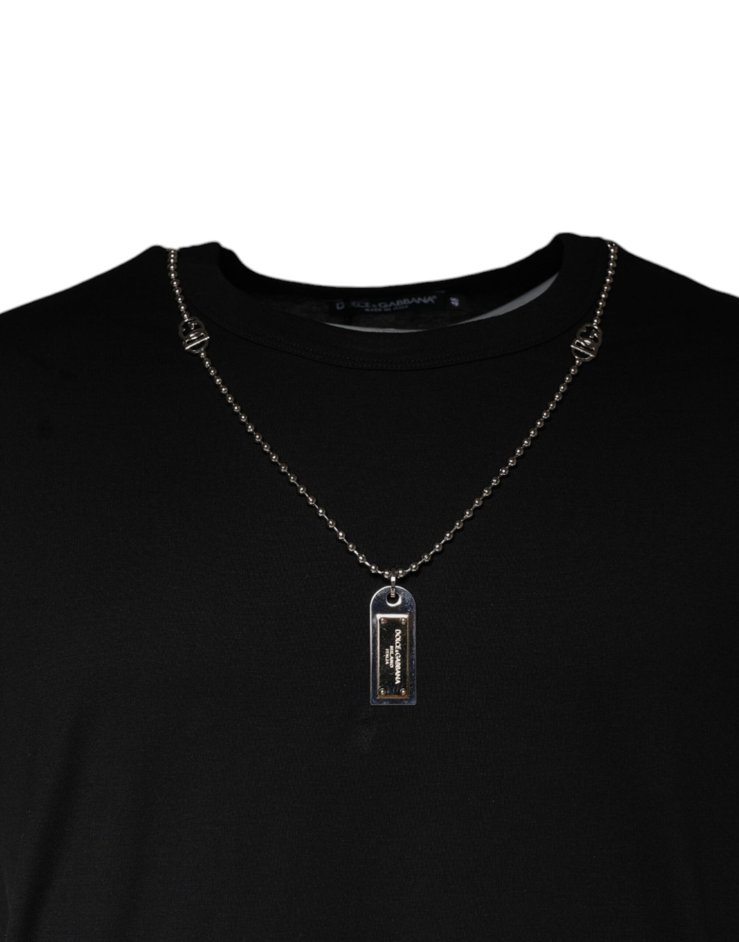 Dolce & Gabbana T-shirt con collana in cotone nero decorata