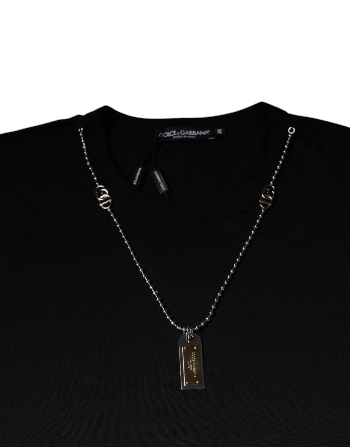 Dolce & Gabbana T-shirt con collana in cotone nero decorata
