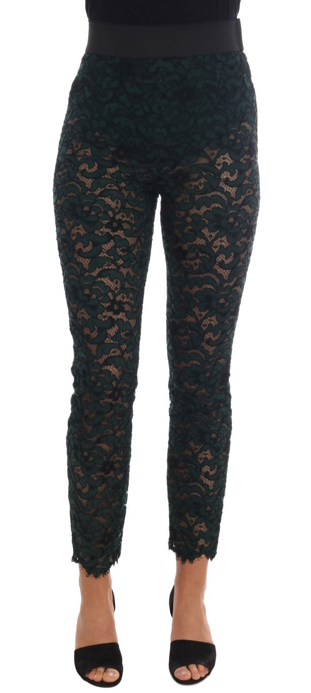 Pantaloni slim in pizzo floreale a vita alta Dolce & Gabbana