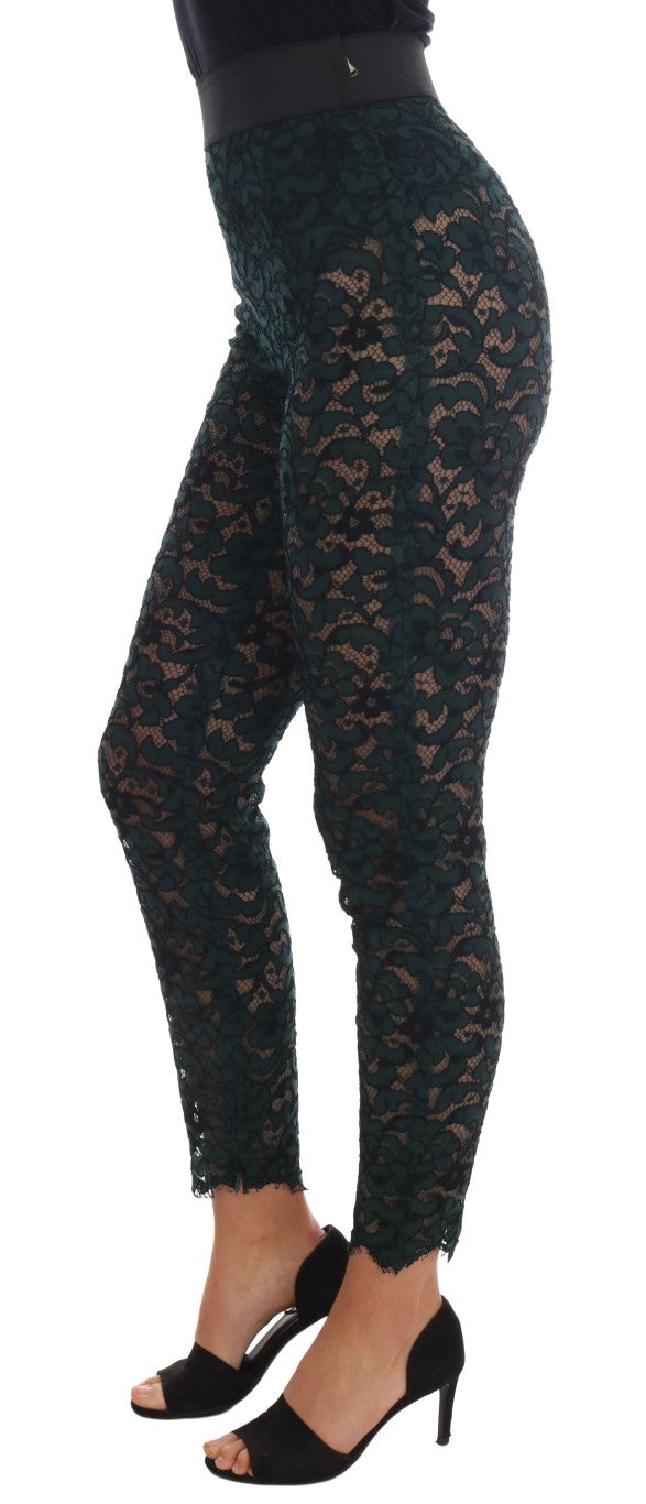 Pantaloni slim in pizzo floreale a vita alta Dolce & Gabbana