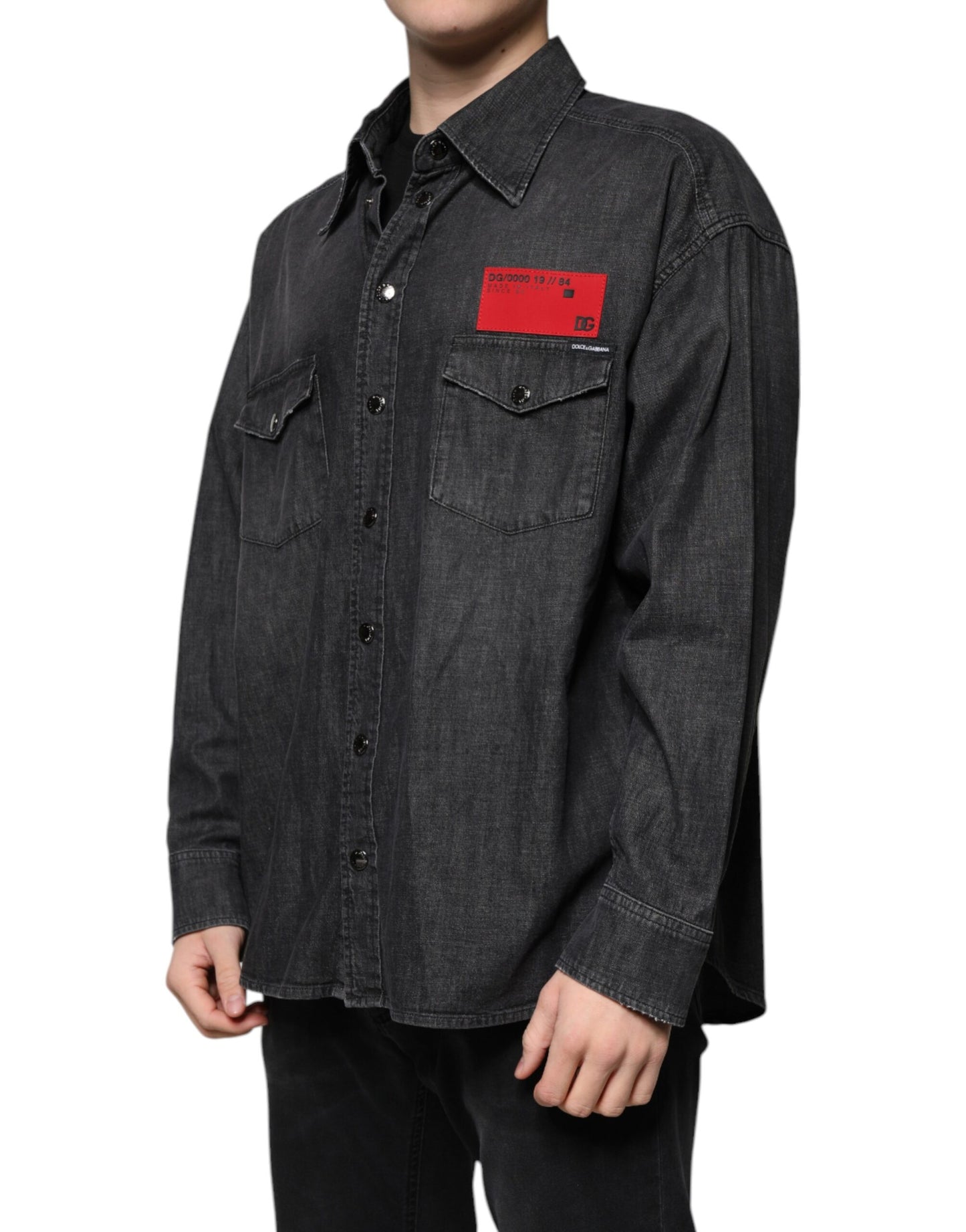 Camicia in denim con bottoni in cotone con logo nero Dolce & Gabbana