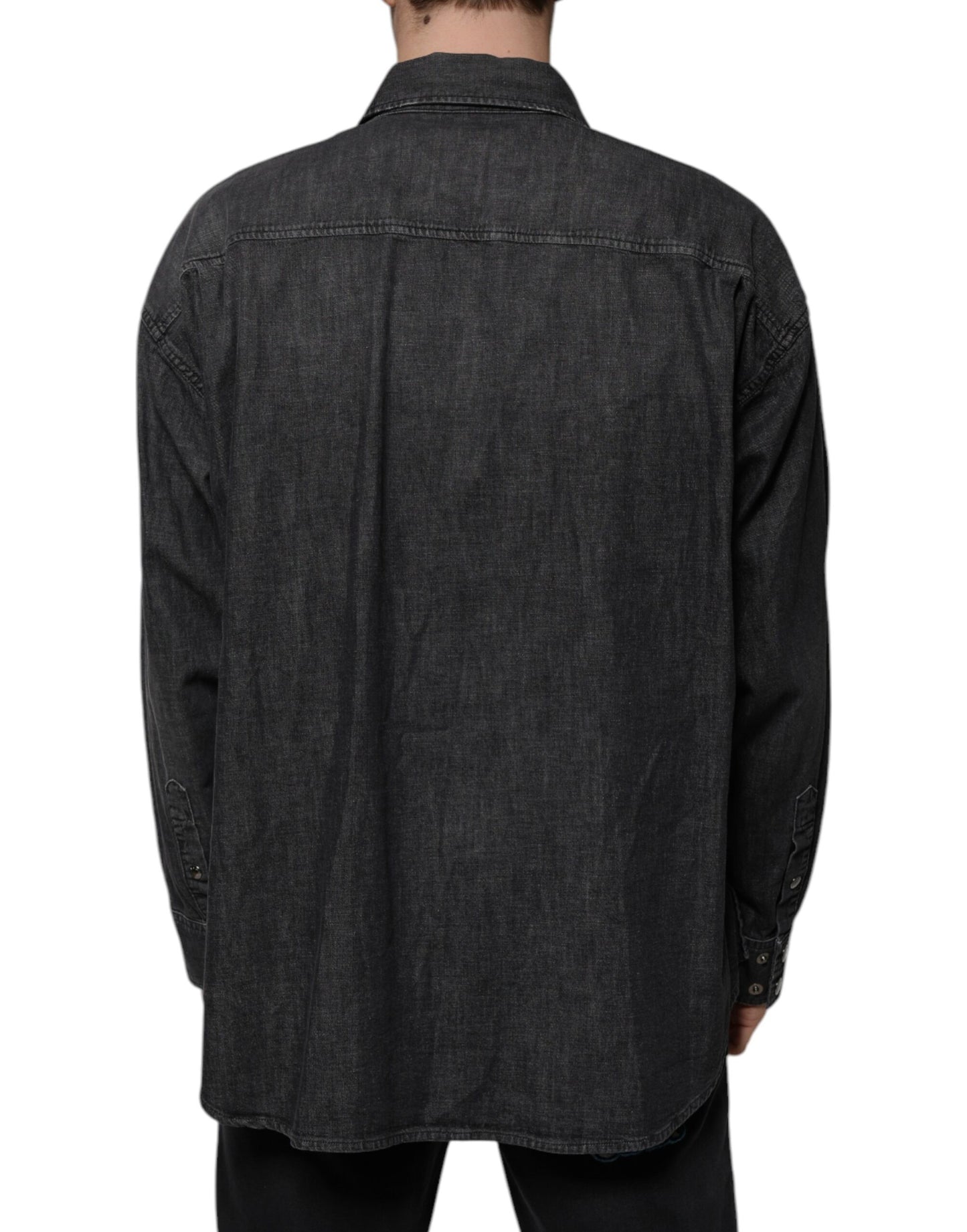 Camicia in denim con bottoni in cotone con logo nero Dolce & Gabbana