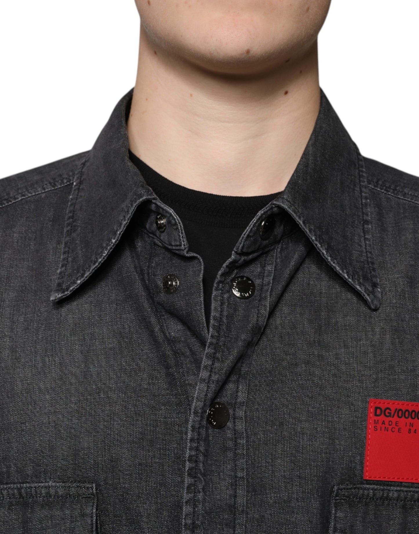 Camicia in denim con bottoni in cotone con logo nero Dolce & Gabbana
