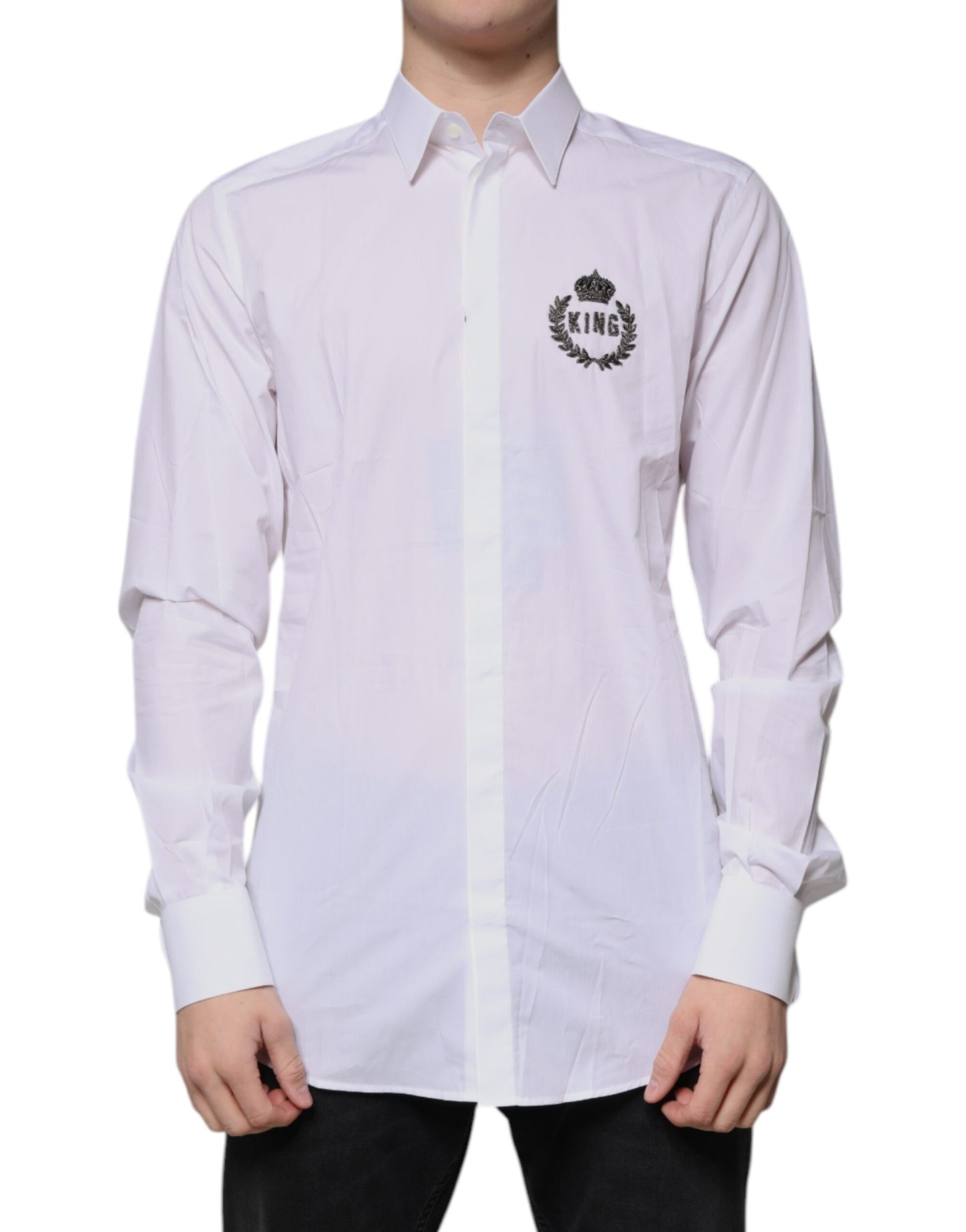 Dolce & Gabbana Camicia da uomo formale in cotone bianco con logo ORO