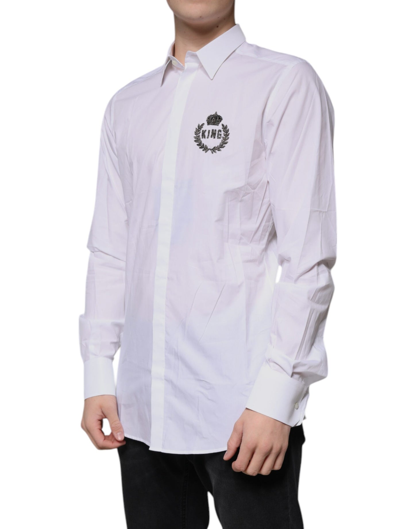 Dolce & Gabbana Camicia da uomo formale in cotone bianco con logo ORO