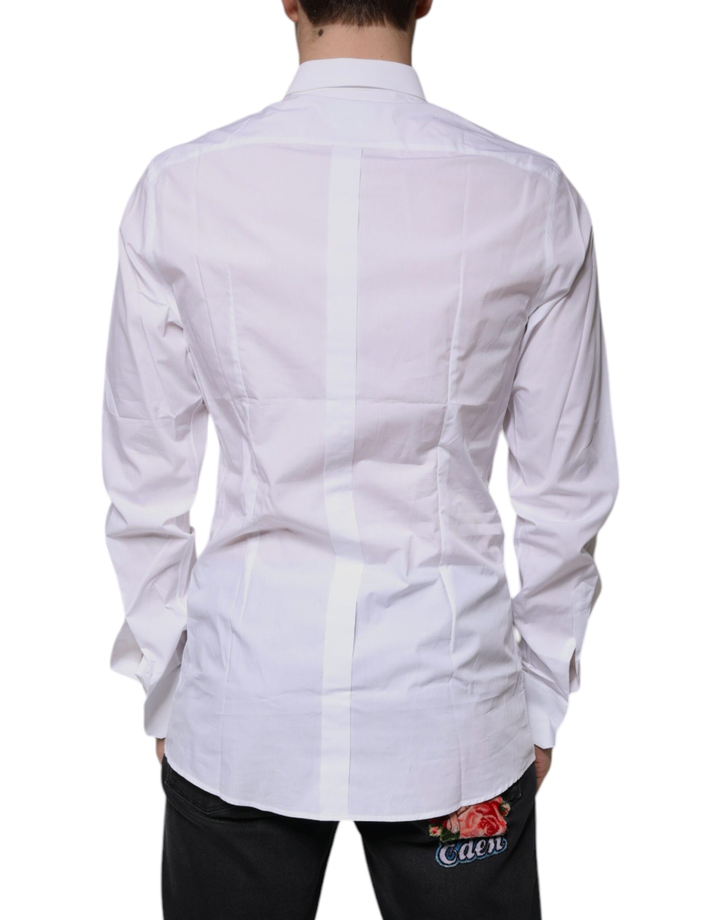 Dolce & Gabbana Camicia da uomo formale in cotone bianco con logo ORO
