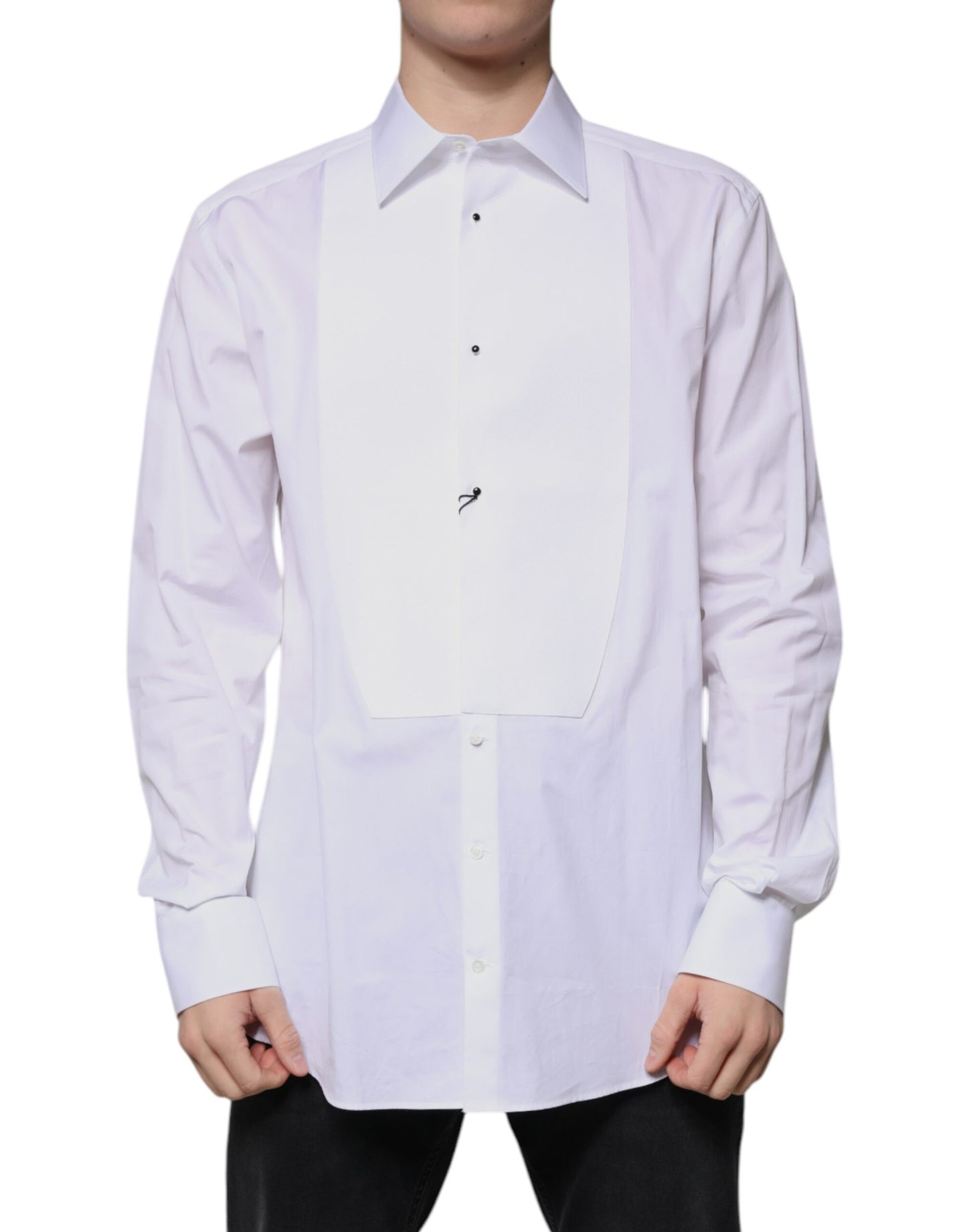 Dolce & Gabbana Camicia formale in popeline di cotone con pettorina bianca ORO