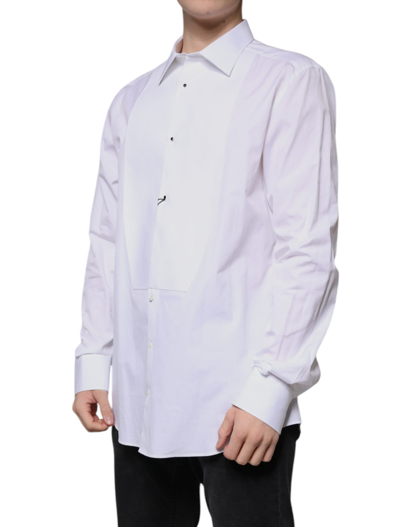 Dolce & Gabbana Camicia formale in popeline di cotone con pettorina bianca ORO