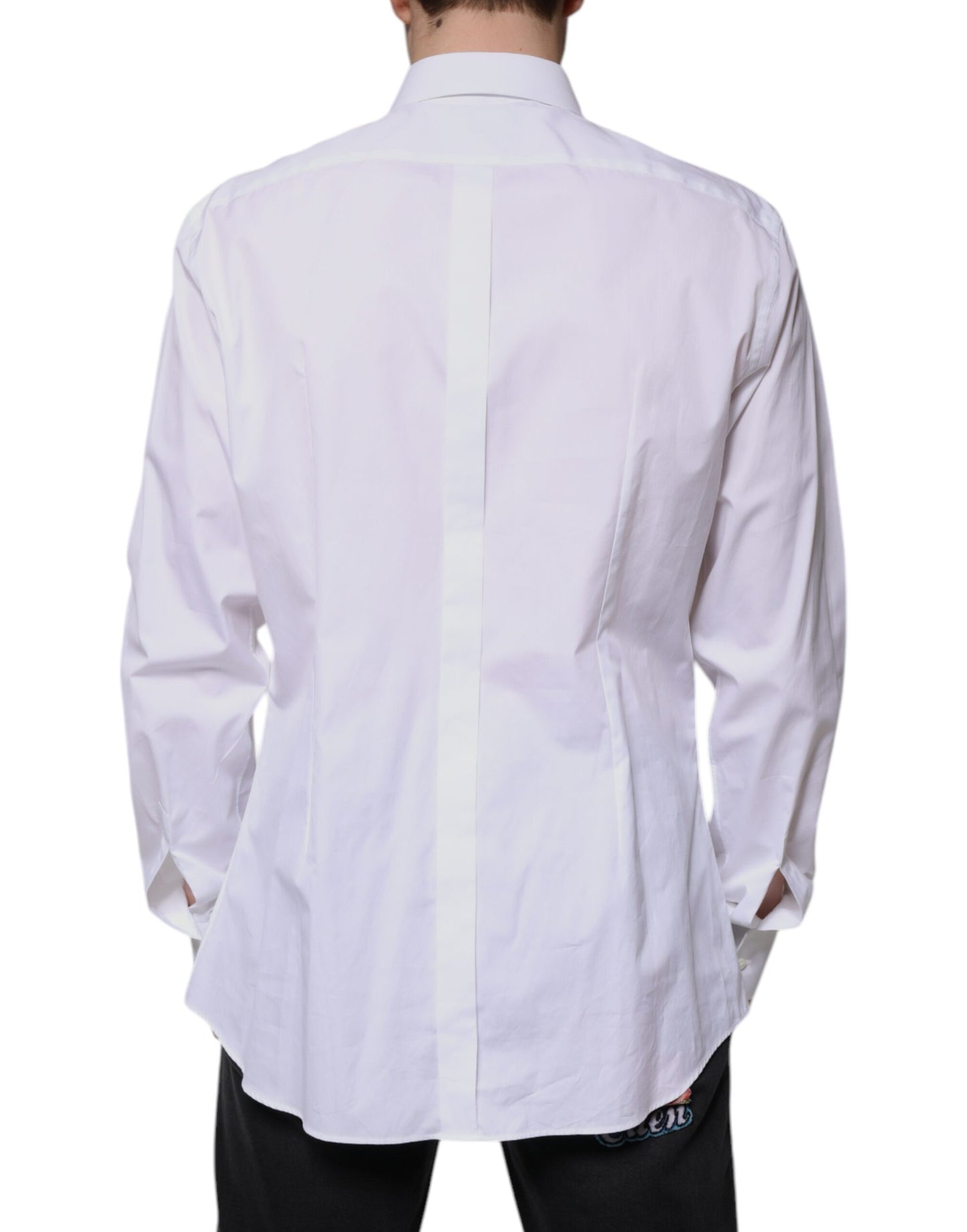 Dolce & Gabbana Camicia formale in popeline di cotone con pettorina bianca ORO