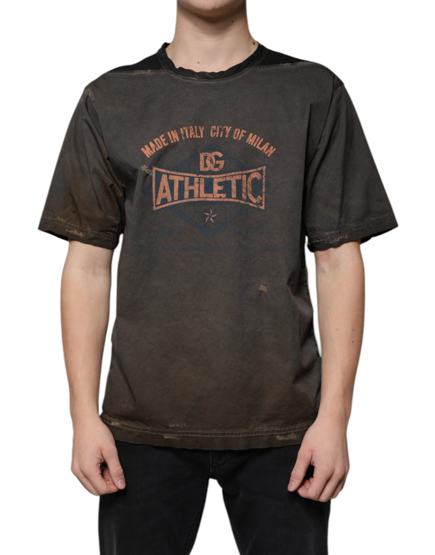 Dolce & Gabbana T-shirt girocollo in cotone con stampa grafica marrone