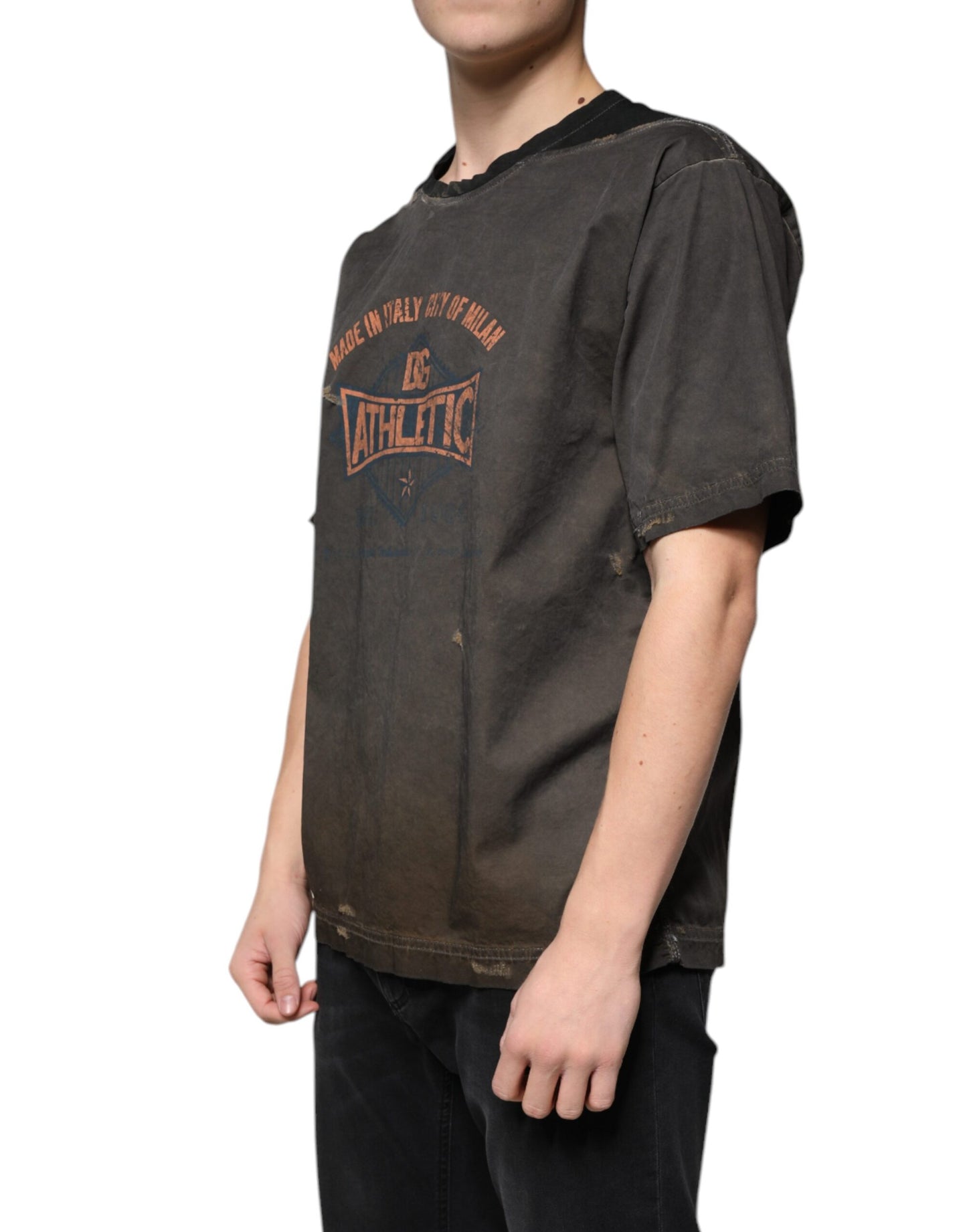 Dolce & Gabbana T-shirt girocollo in cotone con stampa grafica marrone