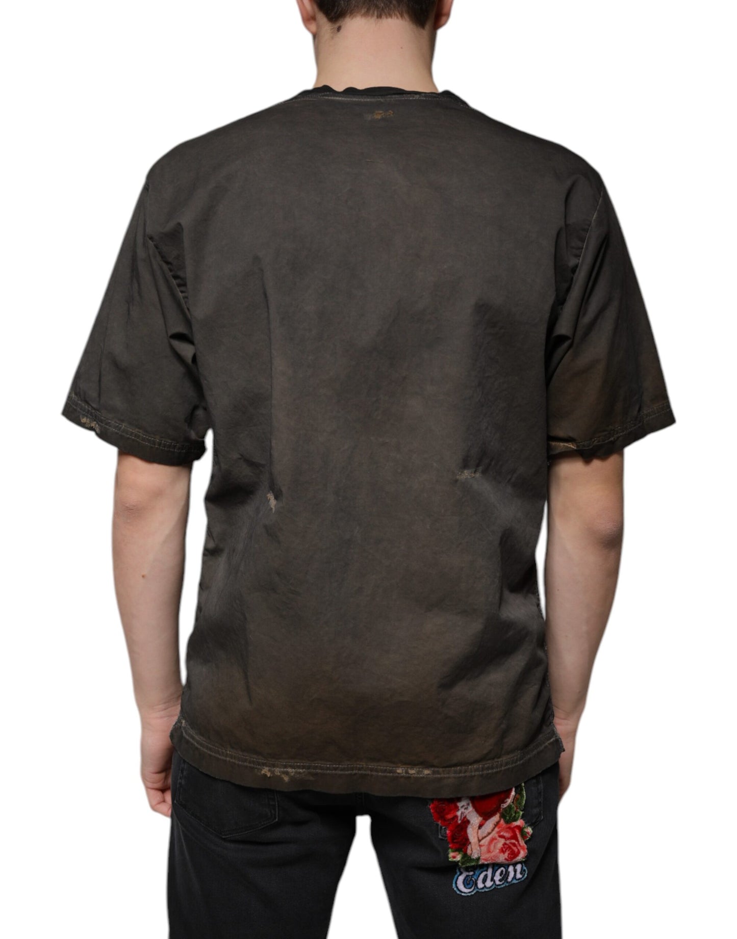 Dolce & Gabbana T-shirt girocollo in cotone con stampa grafica marrone