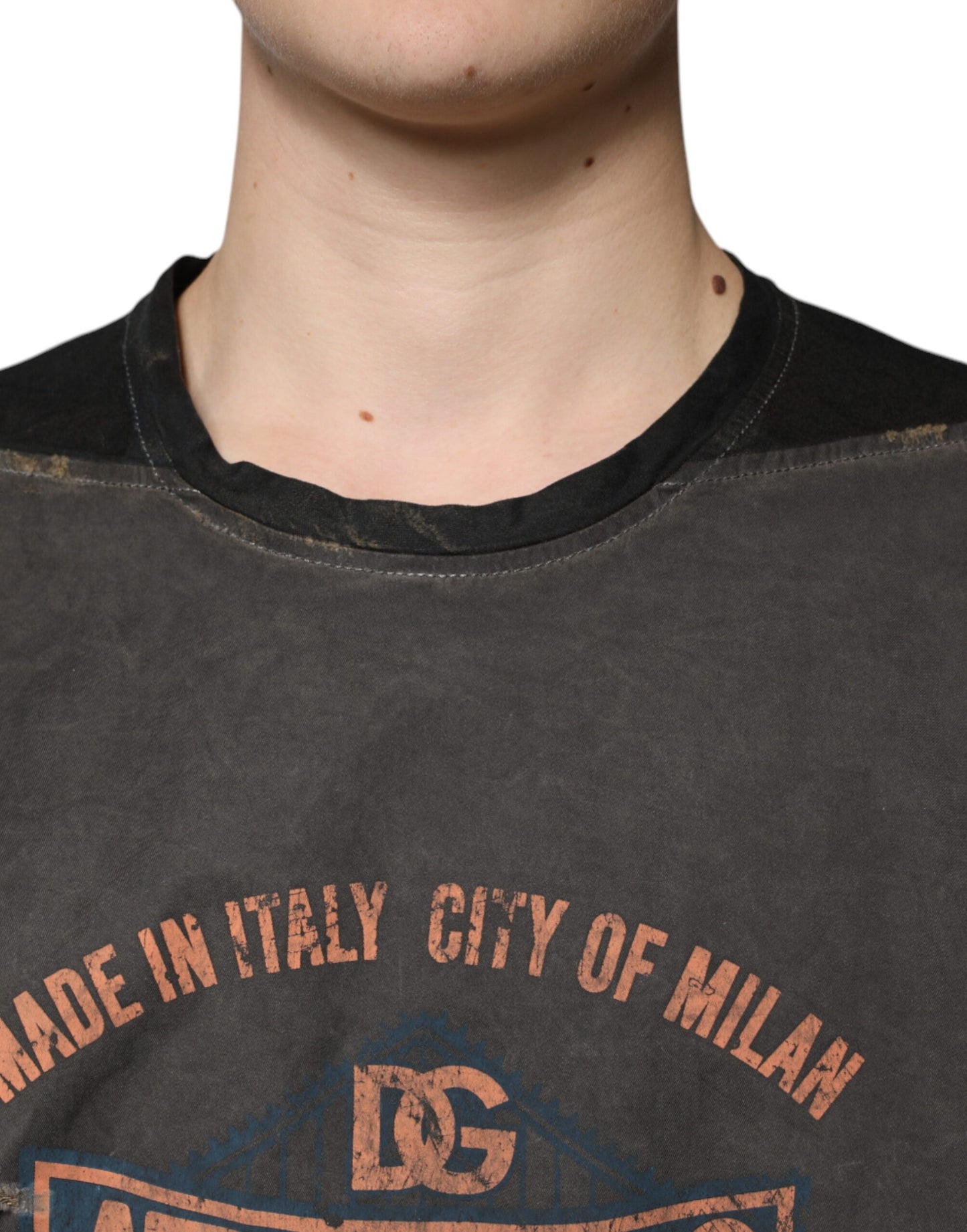 Dolce & Gabbana T-shirt girocollo in cotone con stampa grafica marrone