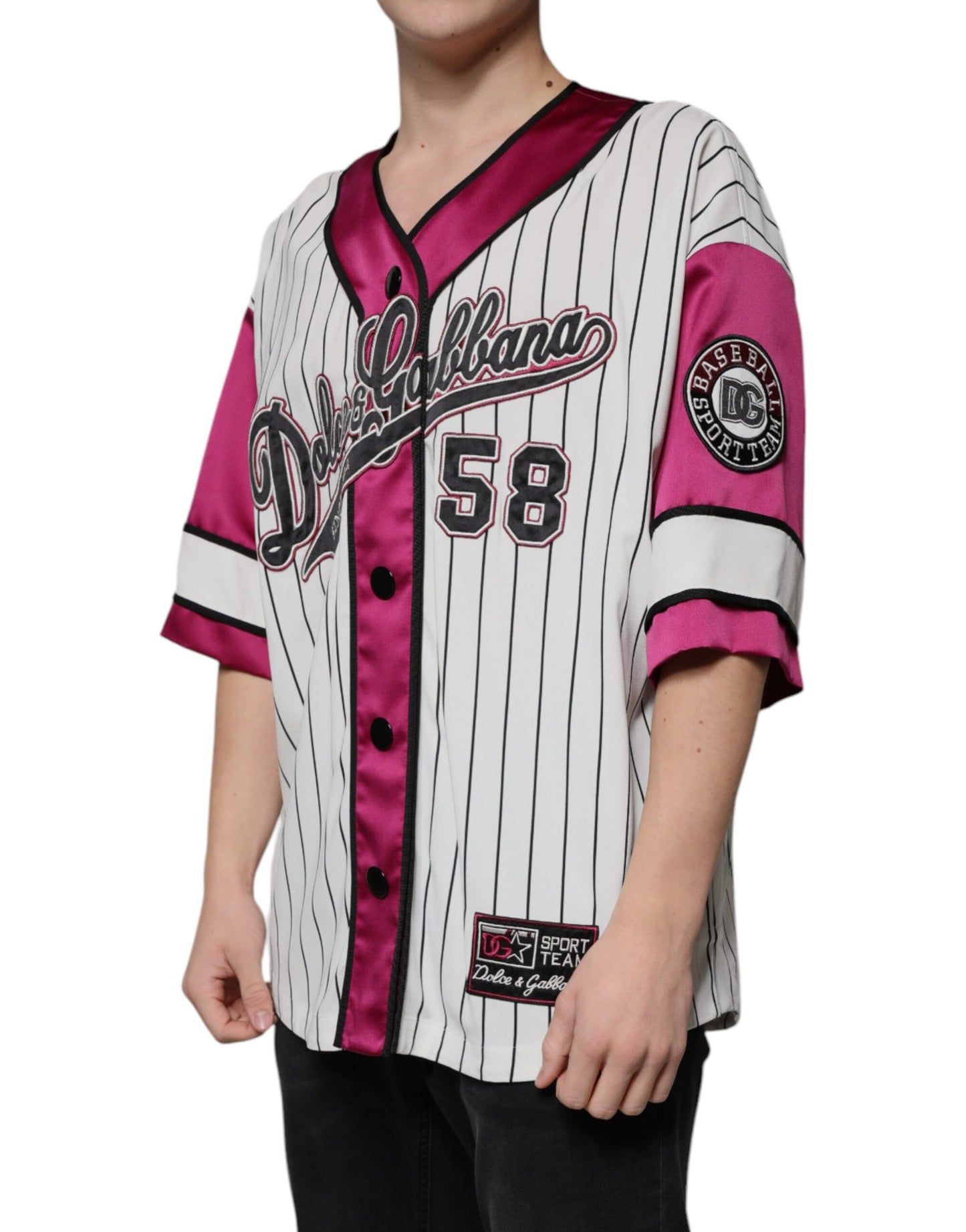 Dolce & Gabbana T-shirt con scollo a V e bottoni in jersey con logo multicolore