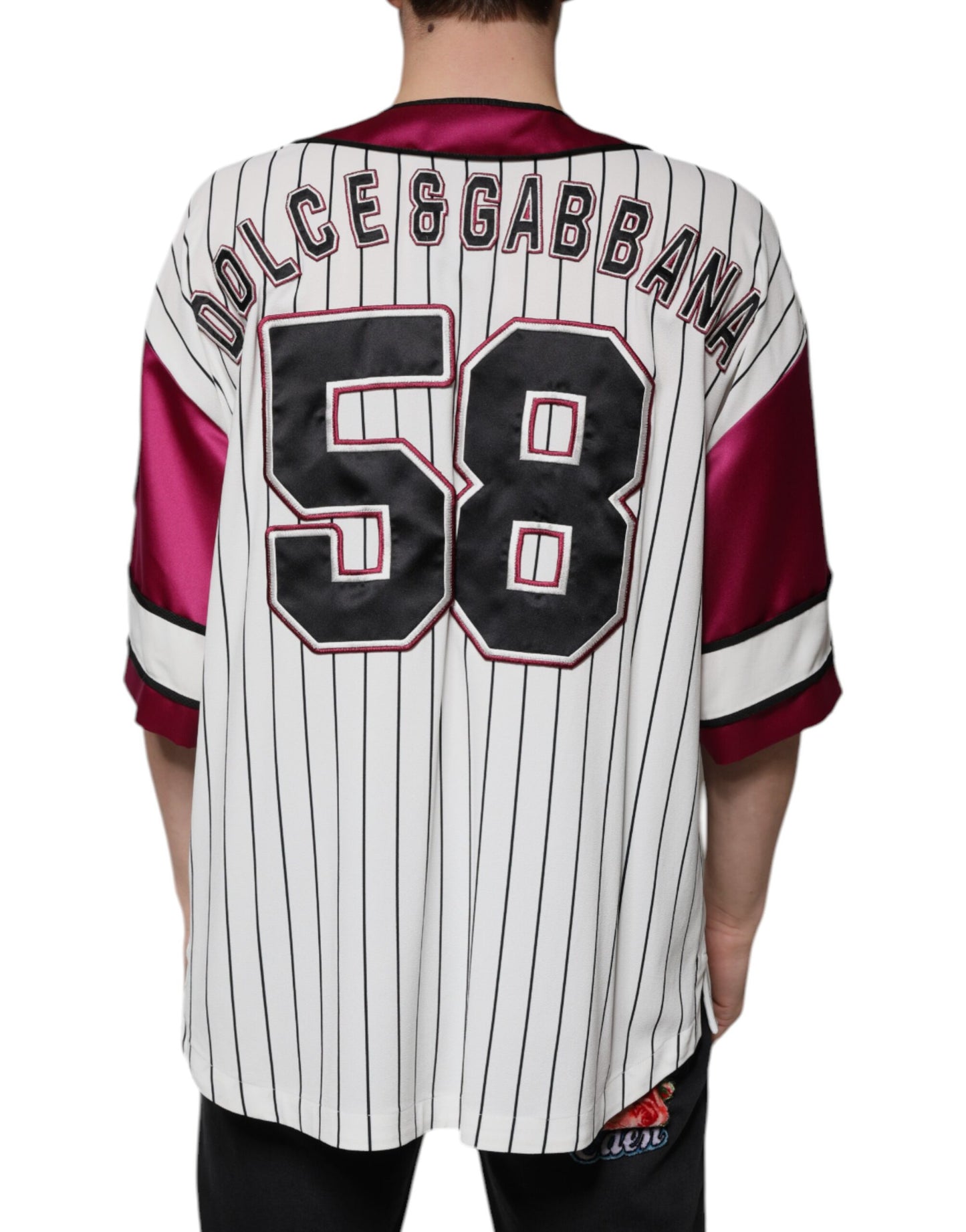Dolce & Gabbana T-shirt con scollo a V e bottoni in jersey con logo multicolore