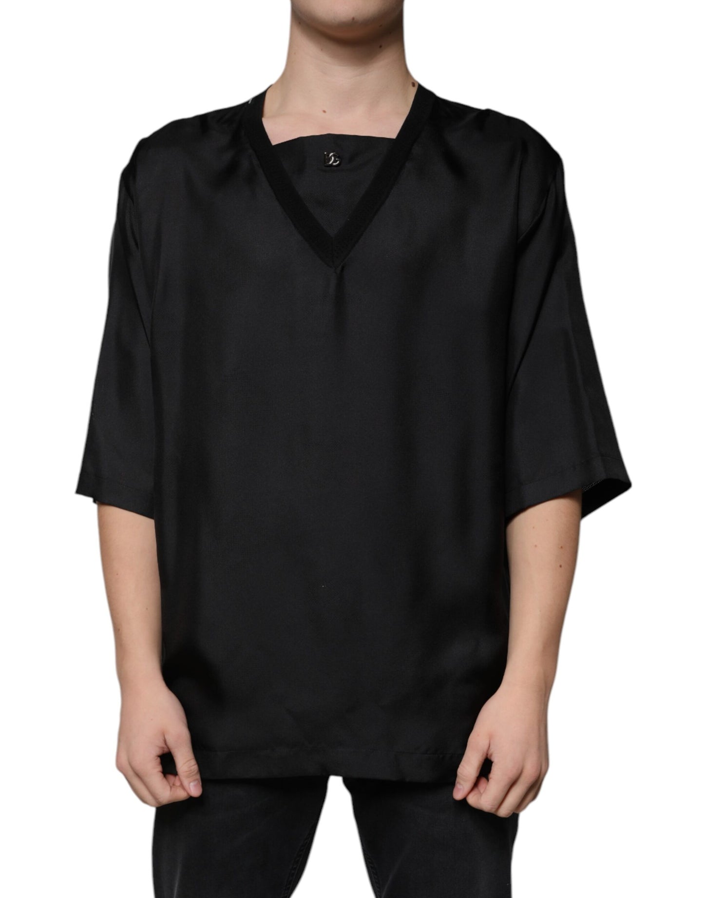 Dolce & Gabbana T-shirt a maniche corte con scollo quadrato in cotone nero