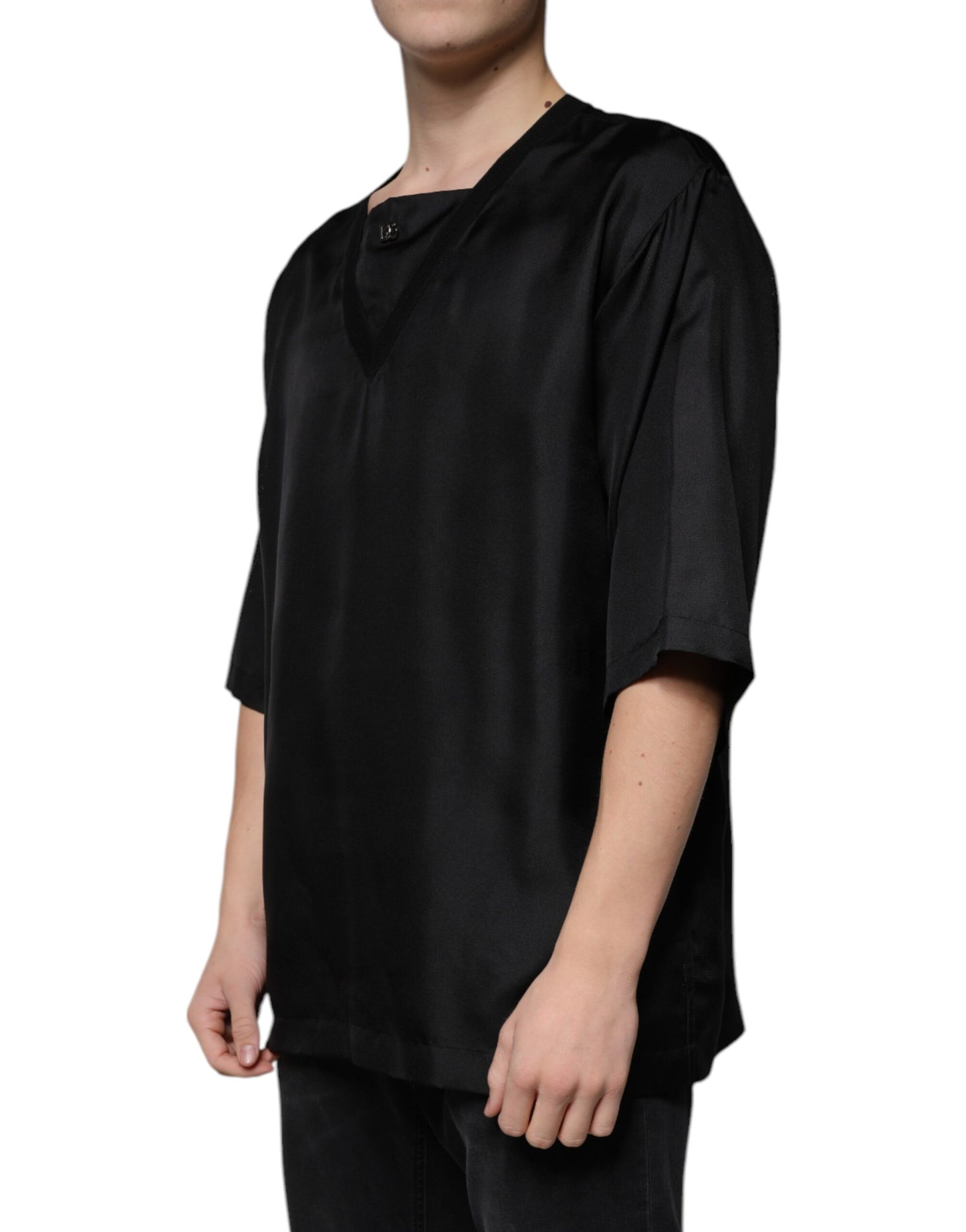 Dolce & Gabbana T-shirt a maniche corte con scollo quadrato in cotone nero