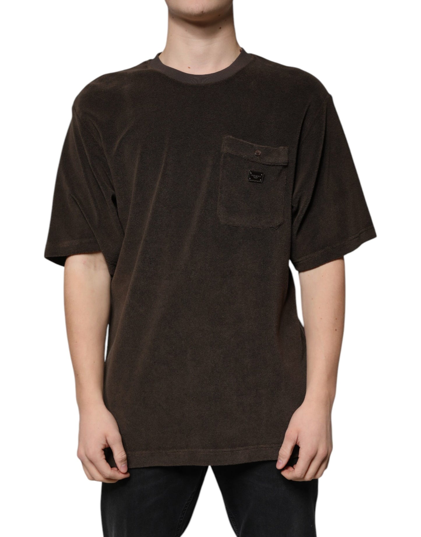 Dolce & Gabbana T-shirt girocollo in cotone marrone a maniche corte
