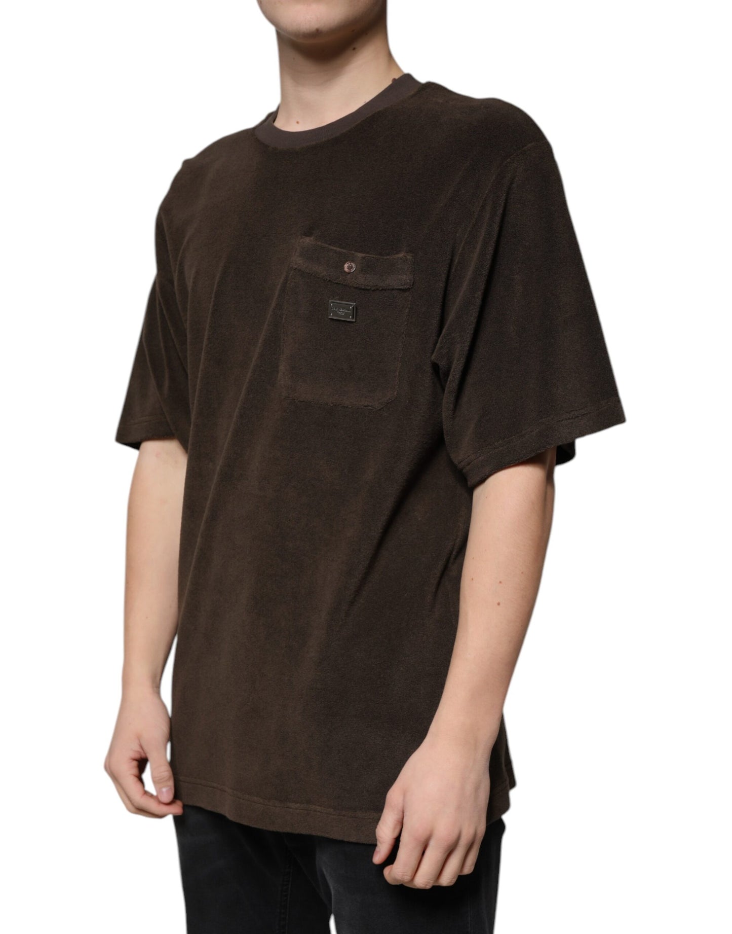 Dolce & Gabbana T-shirt girocollo in cotone marrone a maniche corte