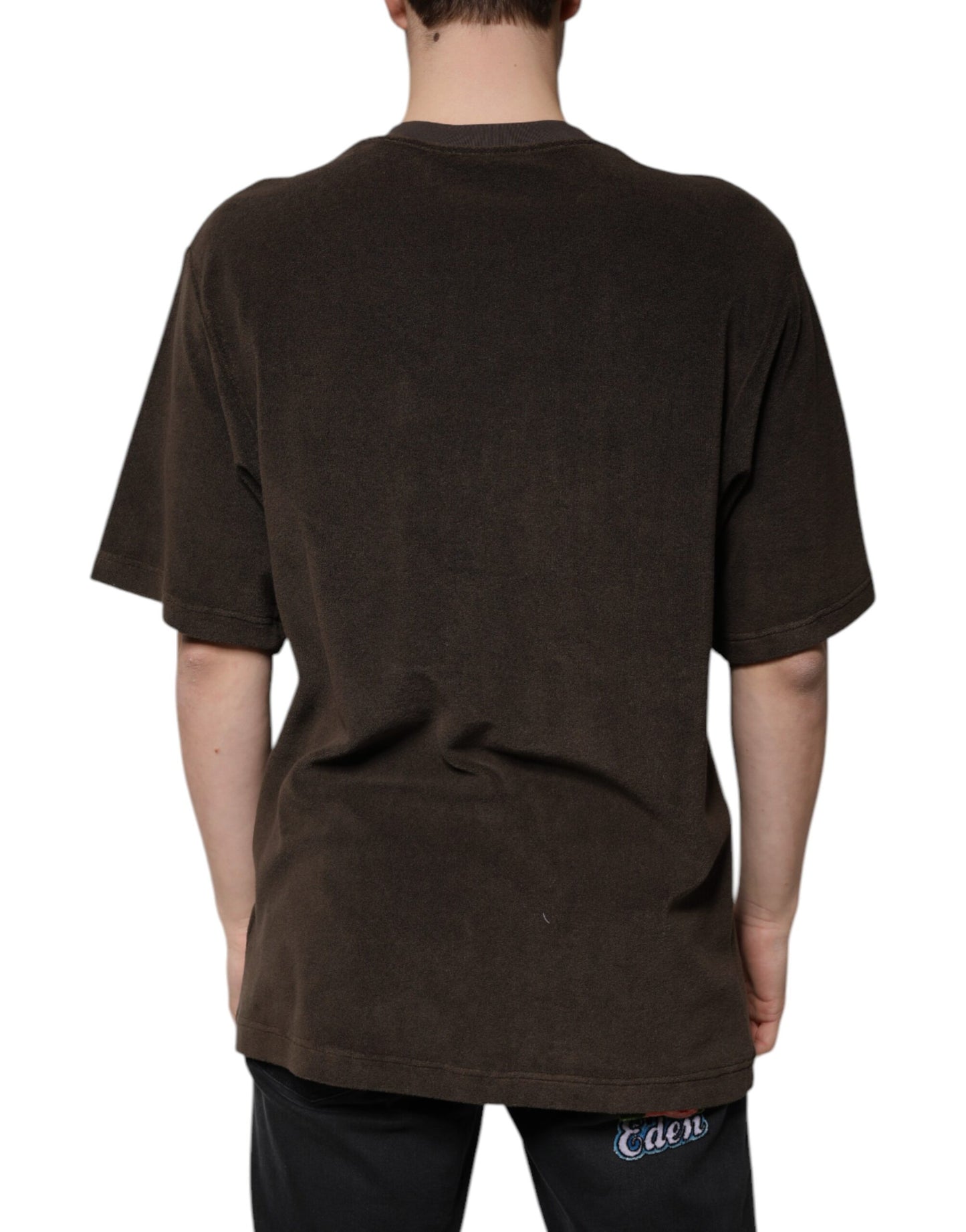 Dolce & Gabbana T-shirt girocollo in cotone marrone a maniche corte