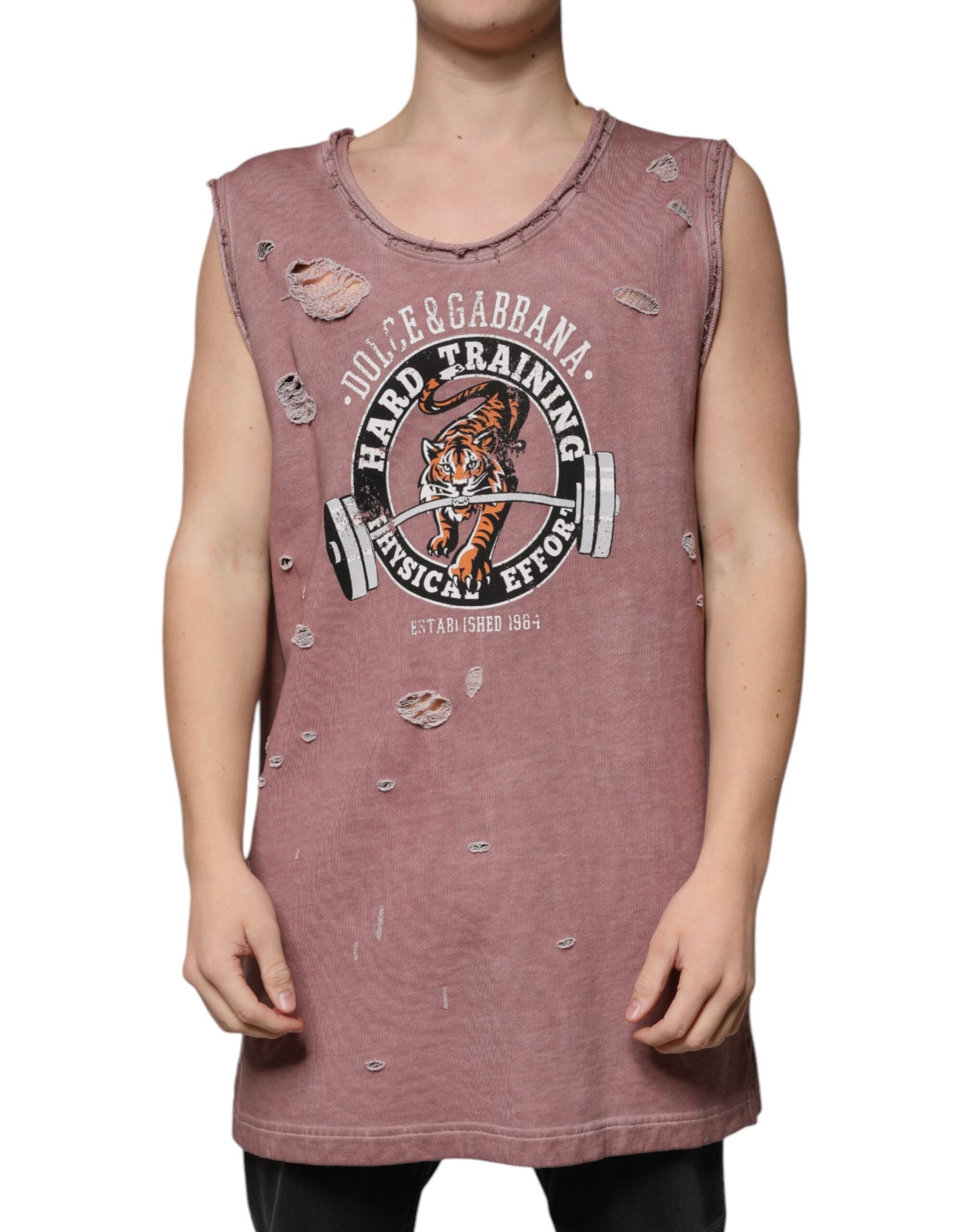 Dolce & Gabbana T-shirt senza maniche girocollo in cotone marrone
