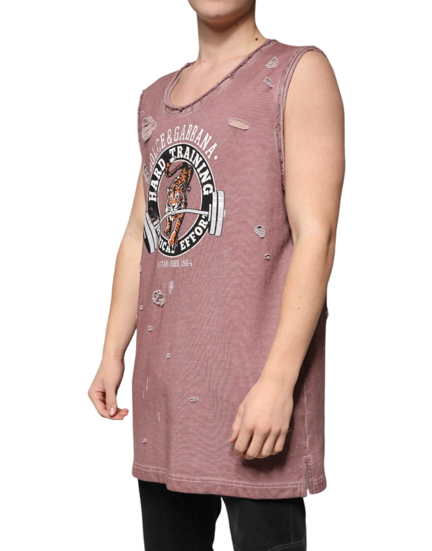 Dolce & Gabbana T-shirt senza maniche girocollo in cotone marrone