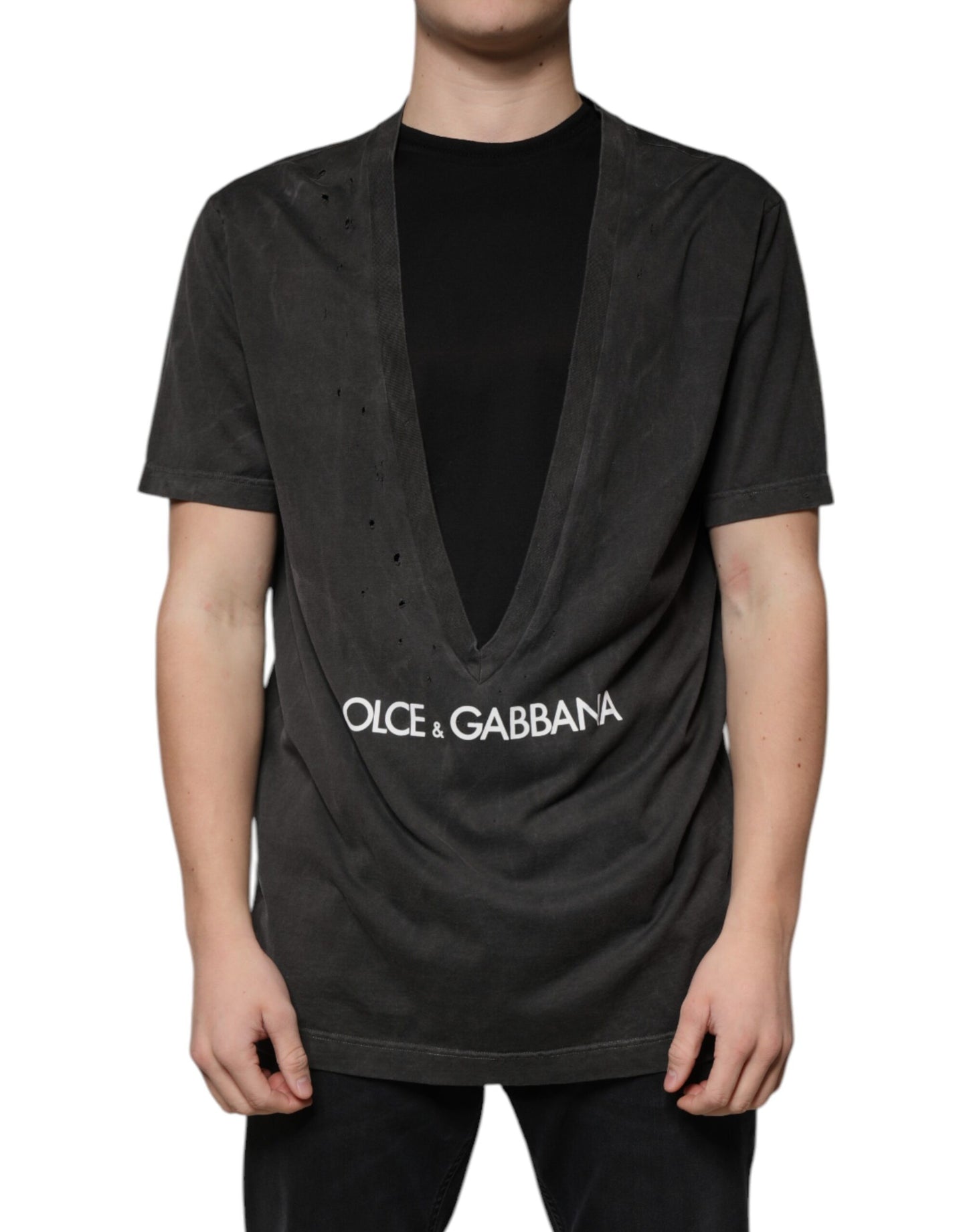 Dolce & Gabbana T-shirt girocollo in cotone nero a maniche corte