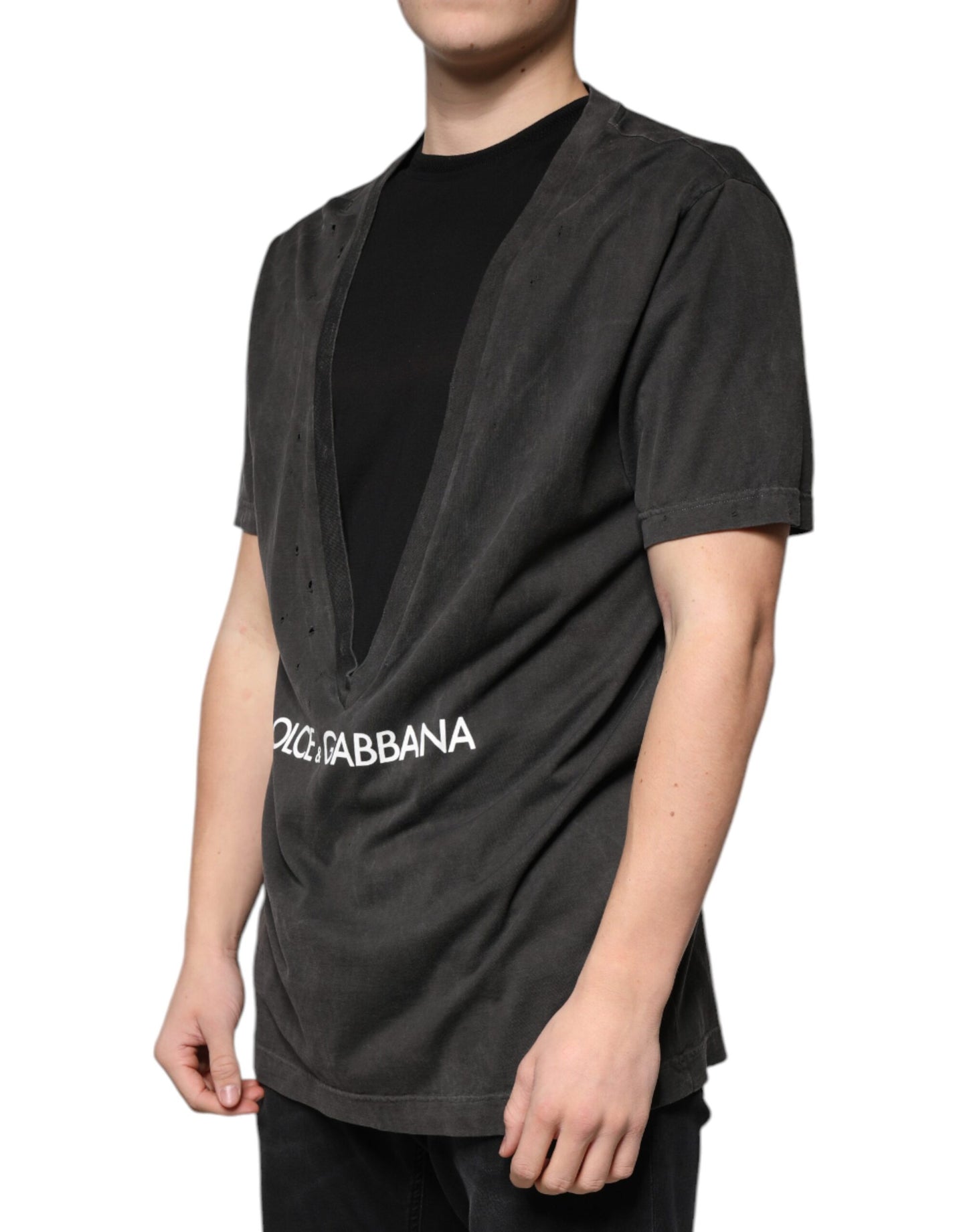 Dolce & Gabbana T-shirt girocollo in cotone nero a maniche corte