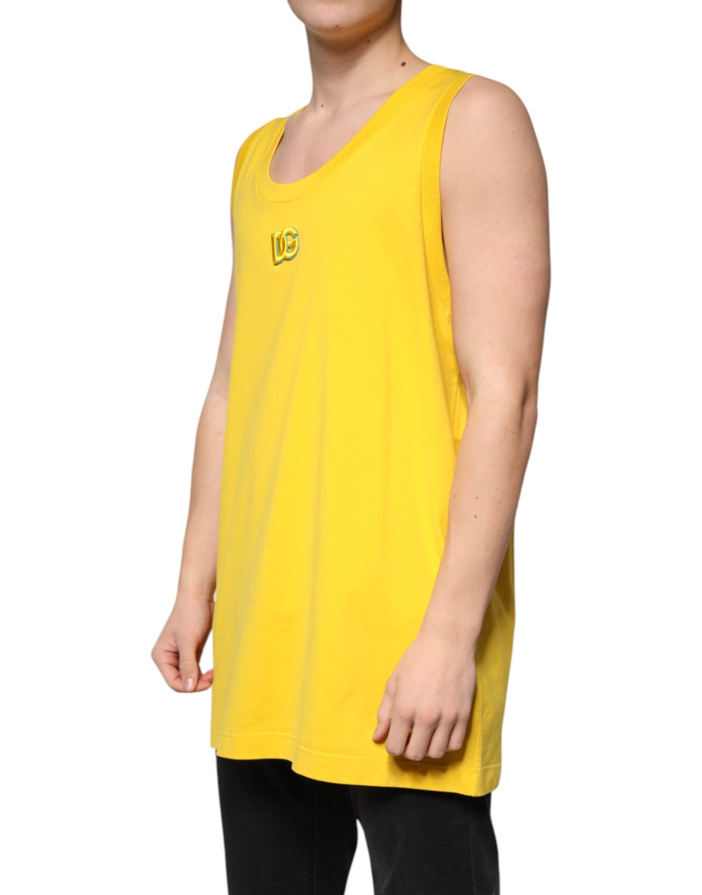 Dolce & Gabbana T-shirt senza maniche girocollo in cotone giallo