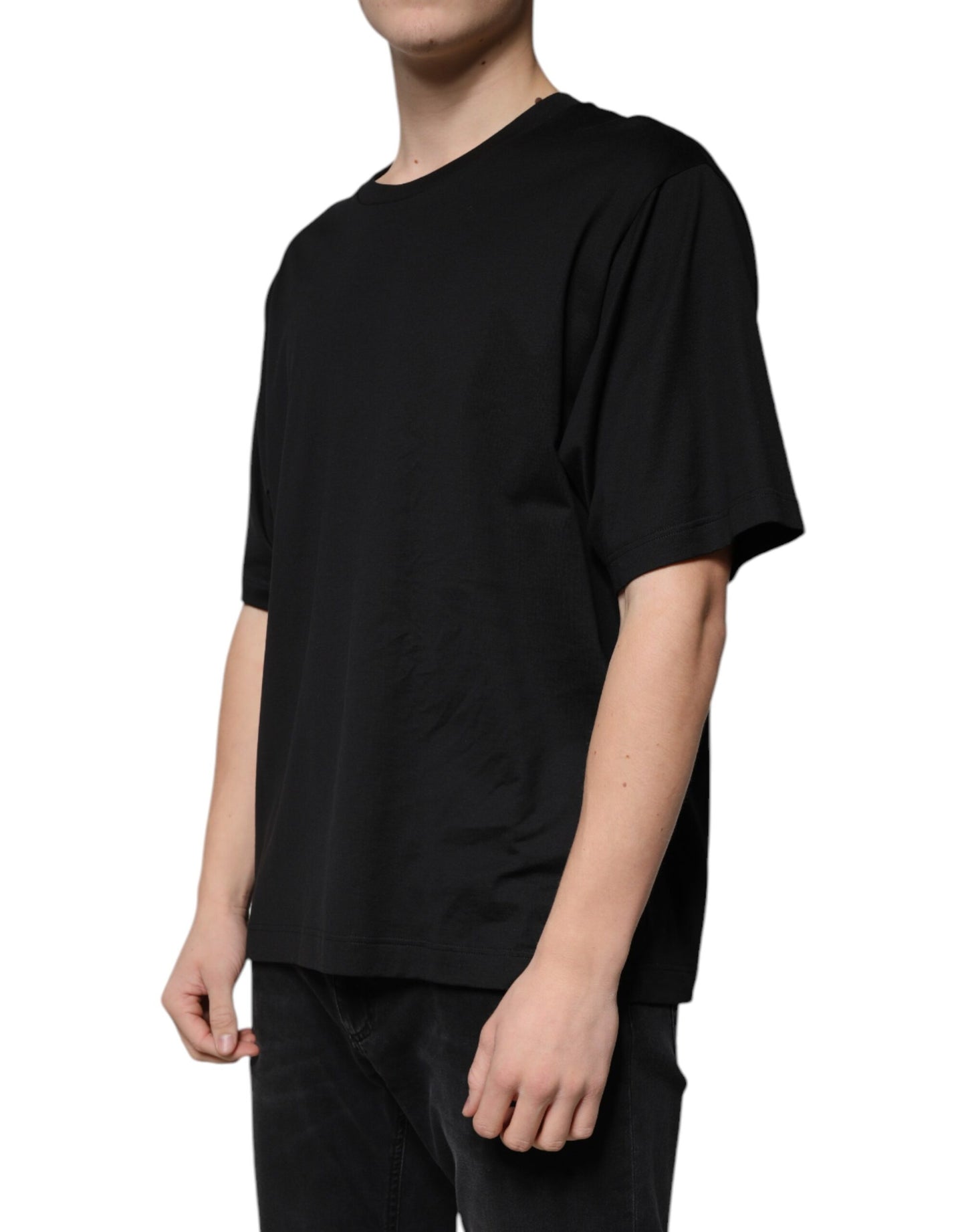 Dolce & Gabbana T-shirt girocollo in cotone nero a maniche corte