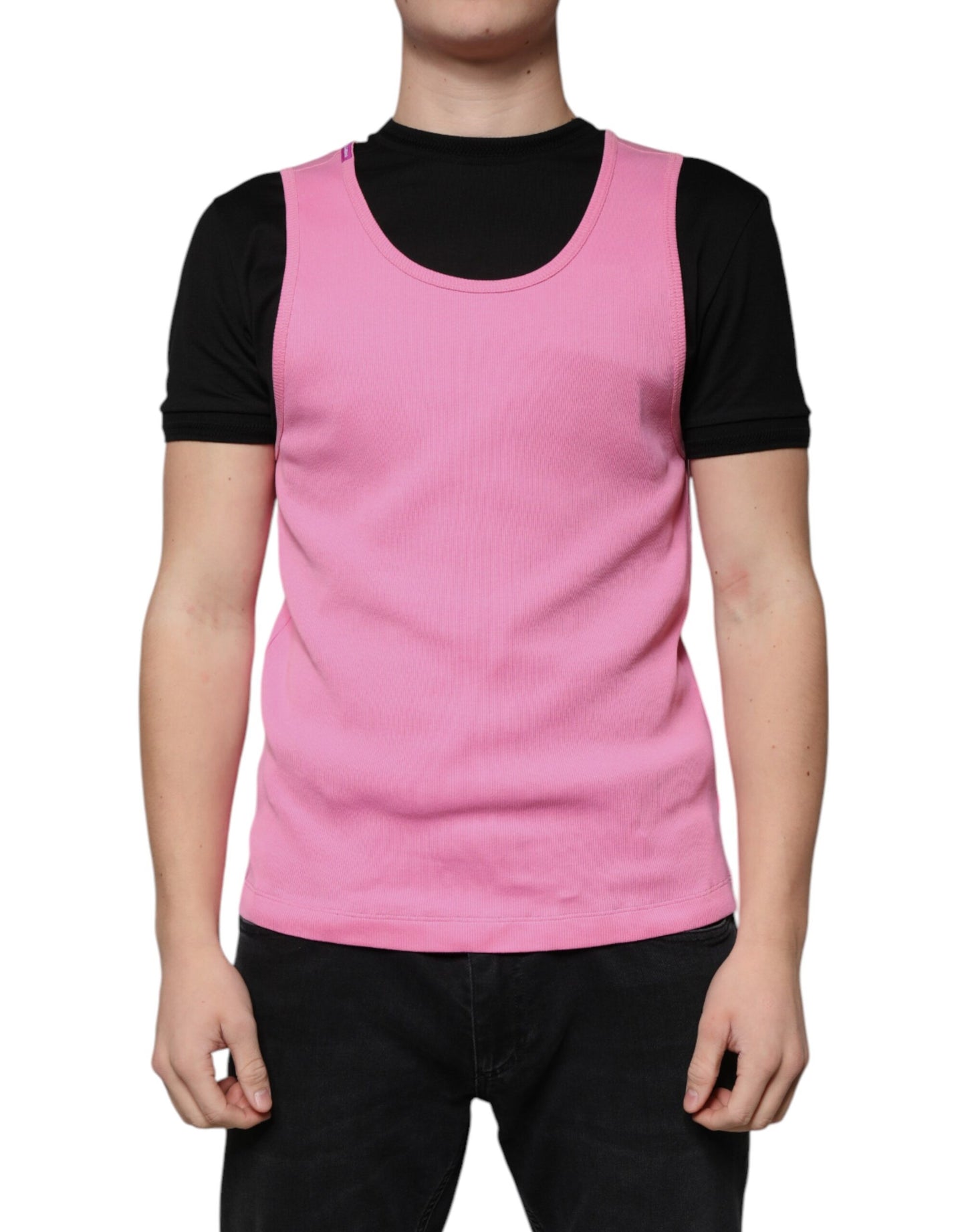 Dolce & Gabbana T-shirt senza maniche girocollo in cotone rosa