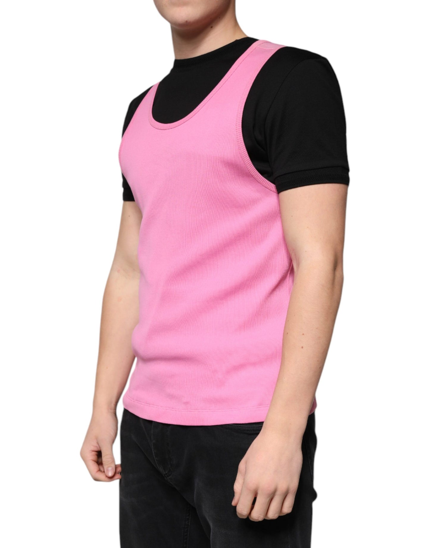 Dolce & Gabbana T-shirt senza maniche girocollo in cotone rosa